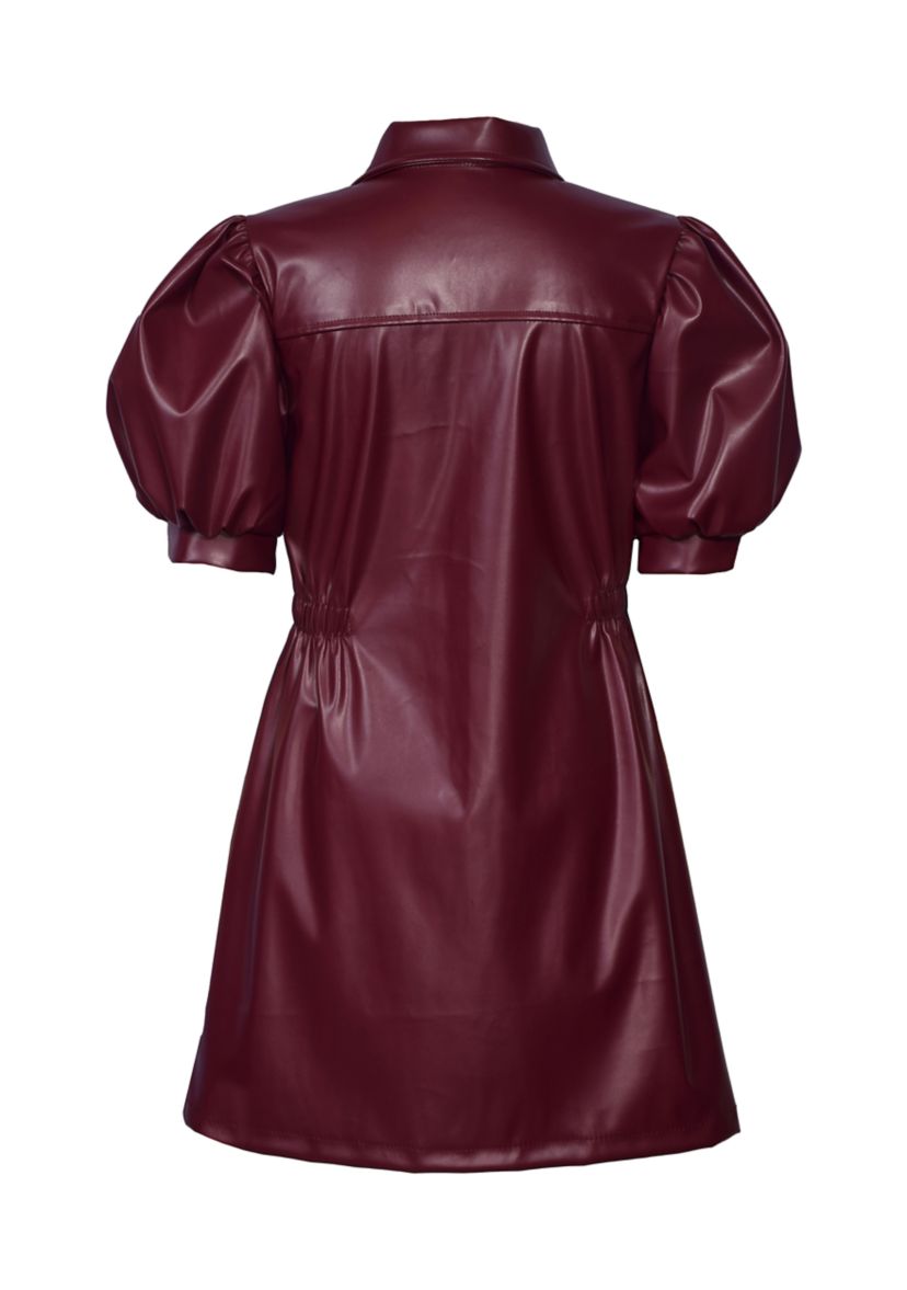 Girls 7-16 Puff Sleeve Leather Shirtdress