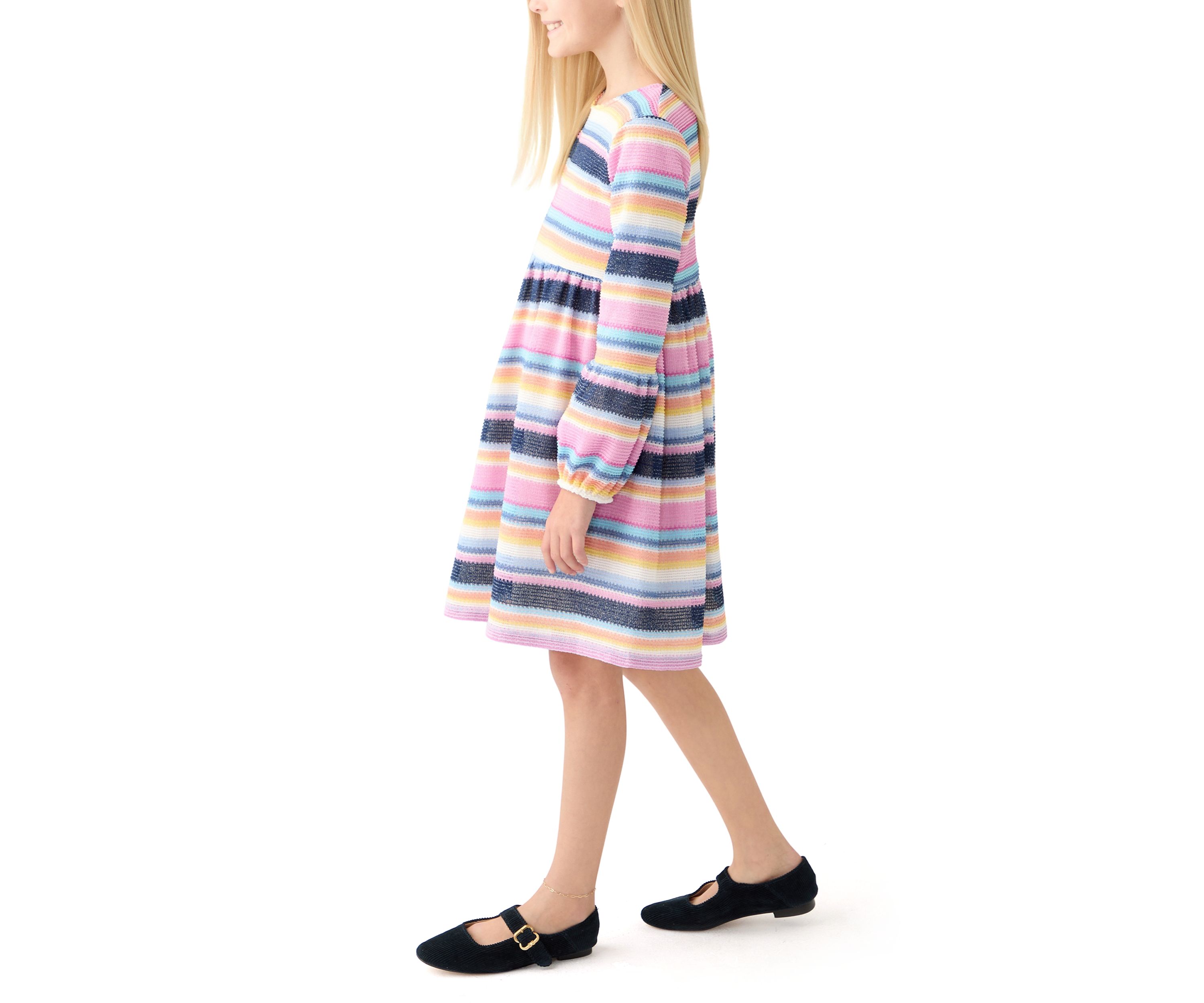 Girls 7-16 Stripe Lantern Sleeve Dress