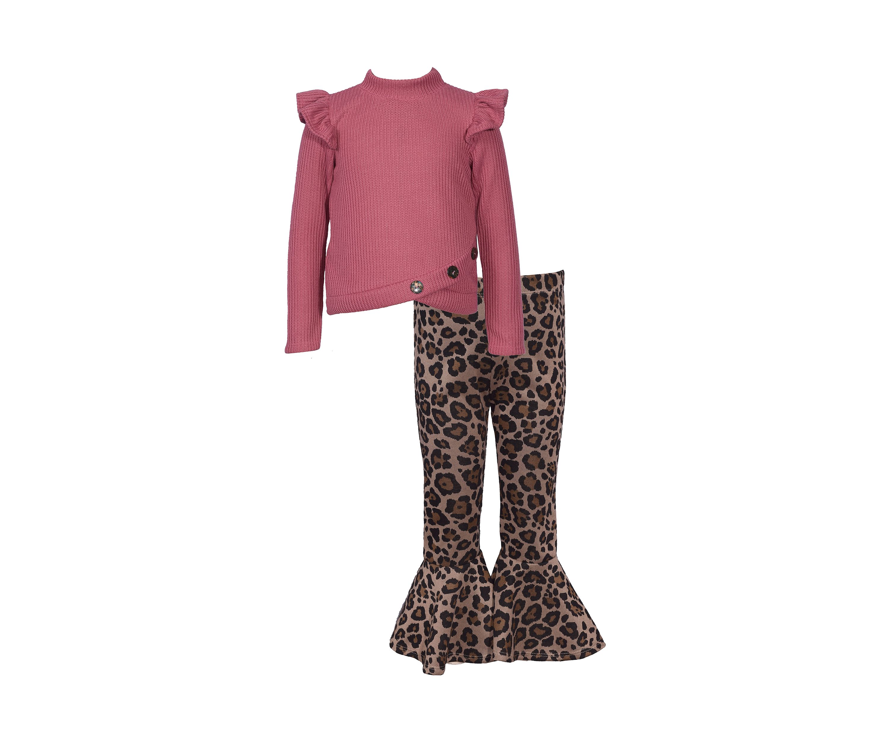 Girls 7-16 Mock Neck Top and Printed Flare Leggings