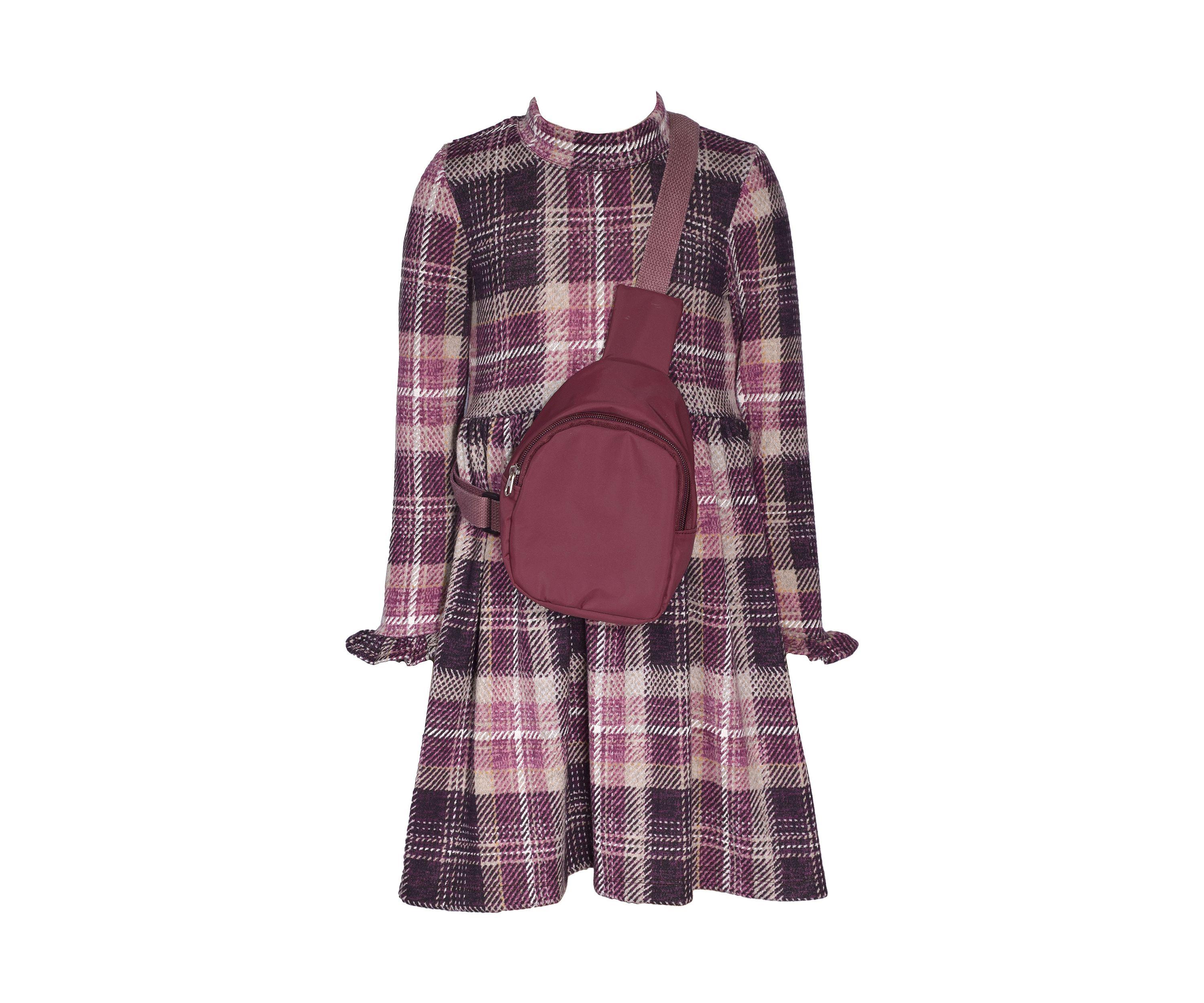 Girls 7-16 Double Knit Printed Dress with Bag