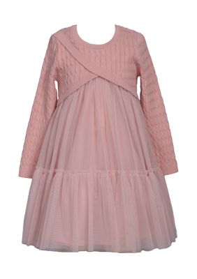 Bonnie Jean Girls 7-16 Popover Sweater Mesh Dress, Pink, 14