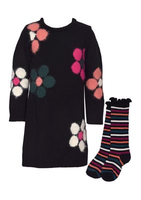 Girls 7-16 Floral Sweater Dress