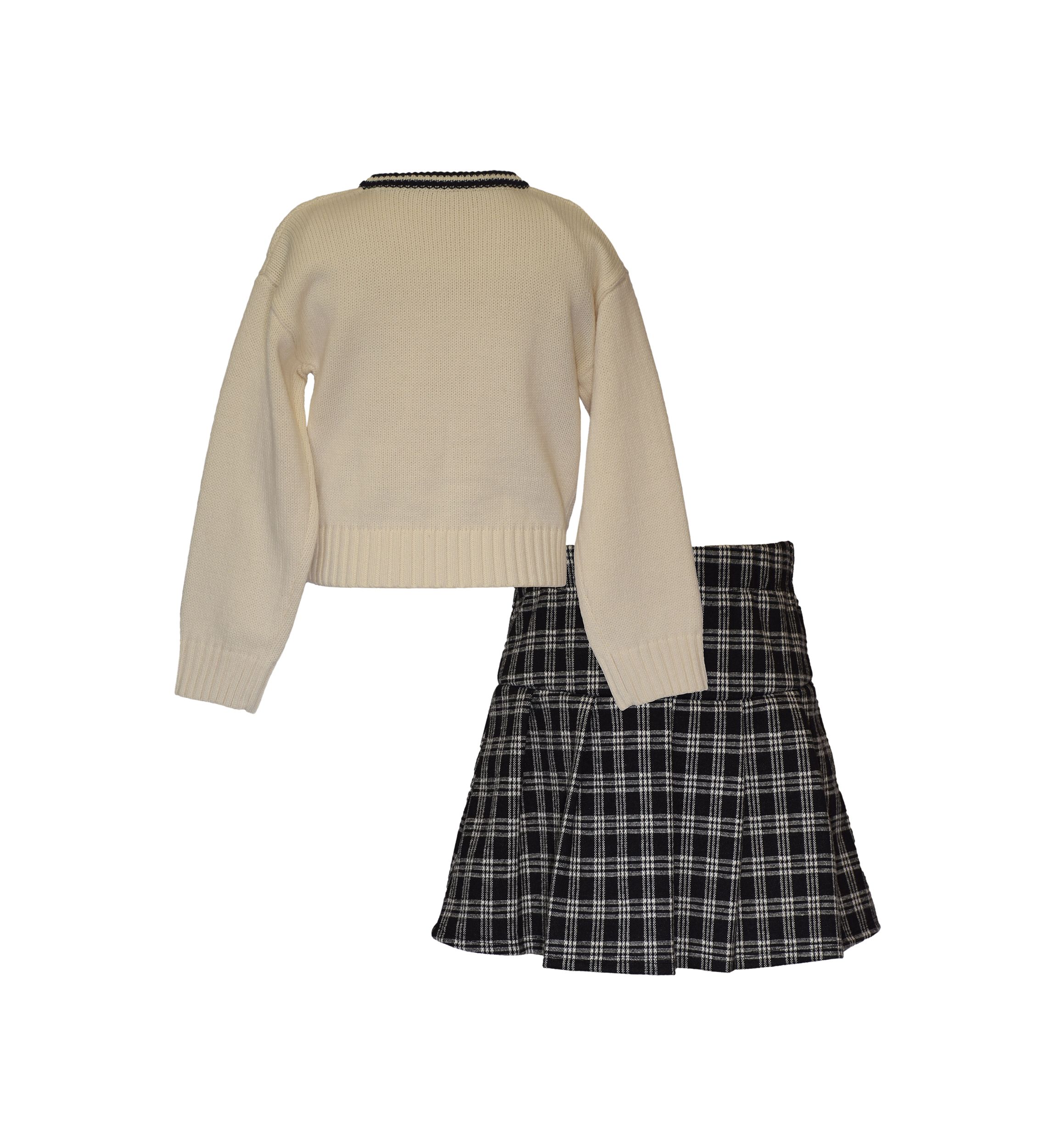 Girls 7-16 Bow Sweater and Plaid Skirt Set