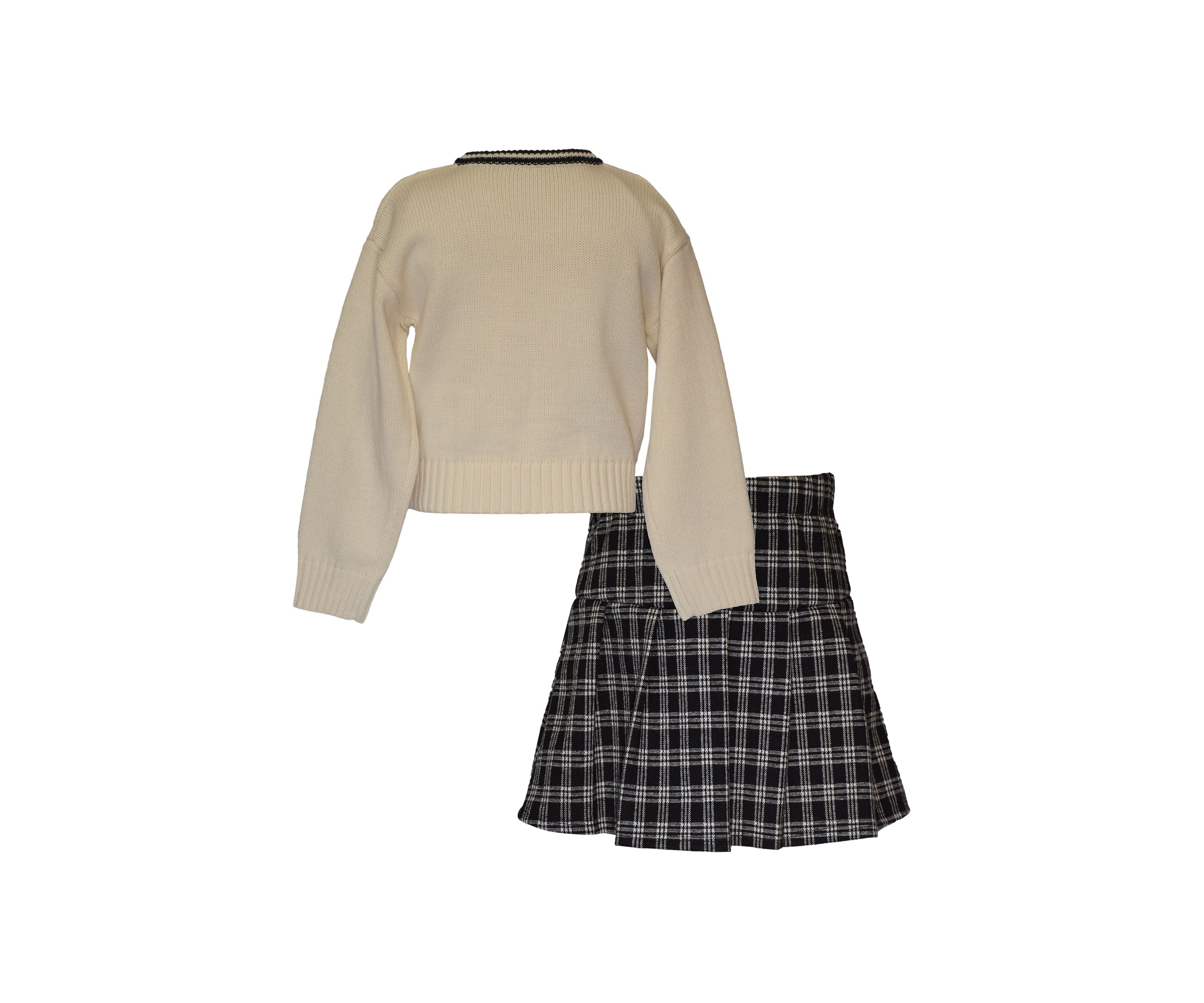Girls 7-16 Bow Sweater and Plaid Skirt Set