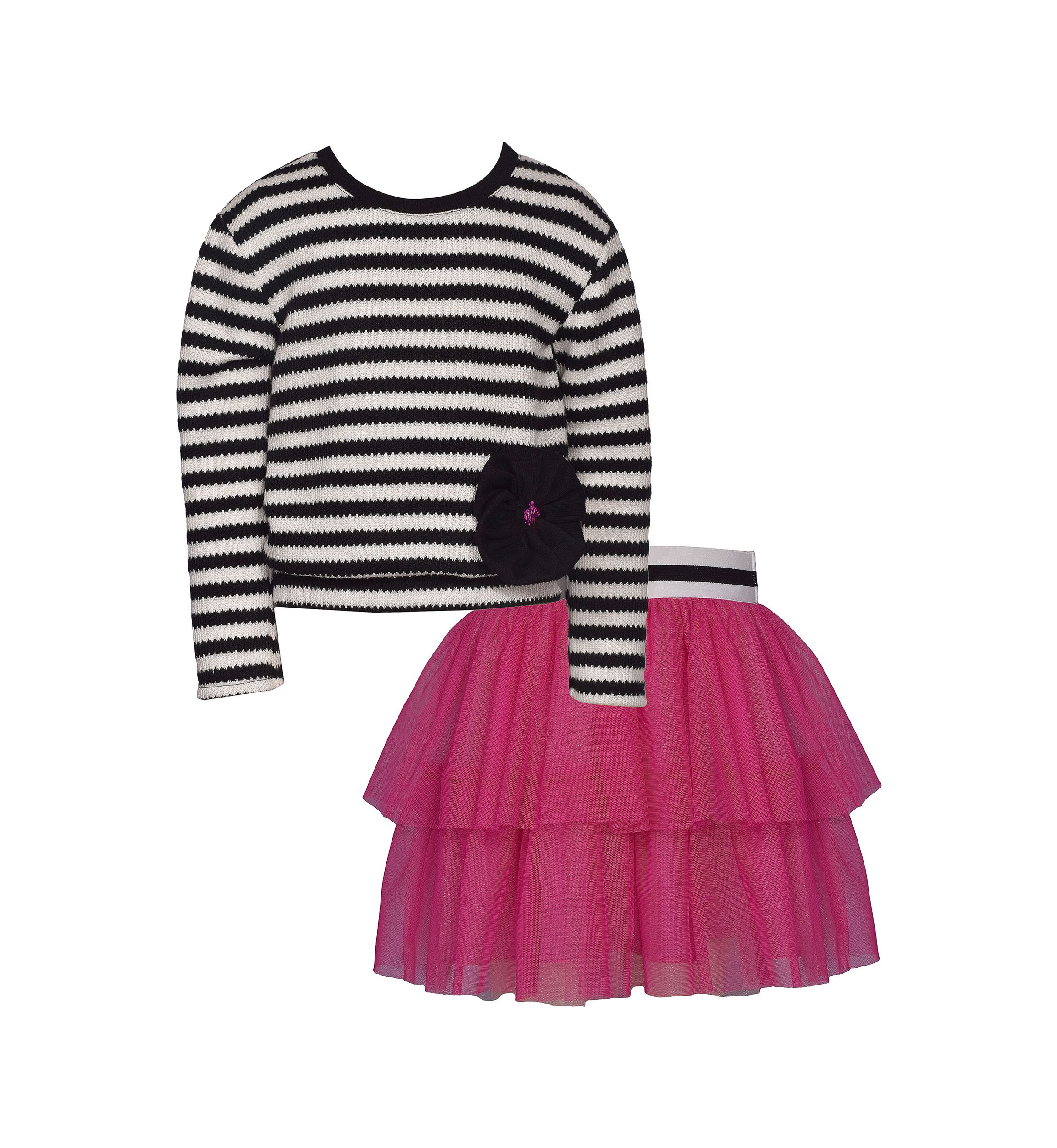 Girls 7-16 Stripe Top and Mesh Skirt Set