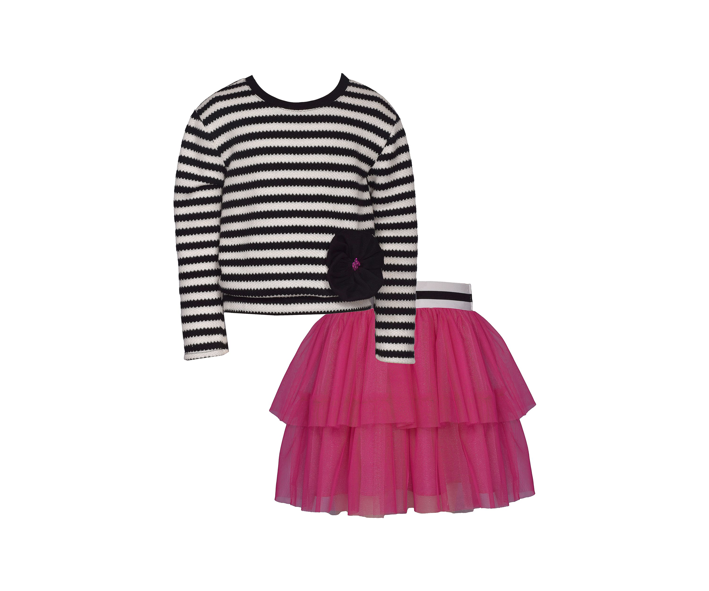 Girls 7-16 Stripe Top and Mesh Skirt Set