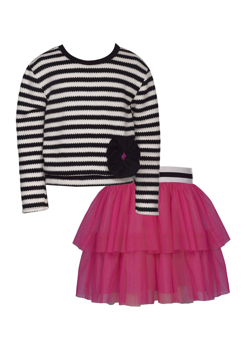 Girls 7-16 Stripe Top and Mesh Skirt Set