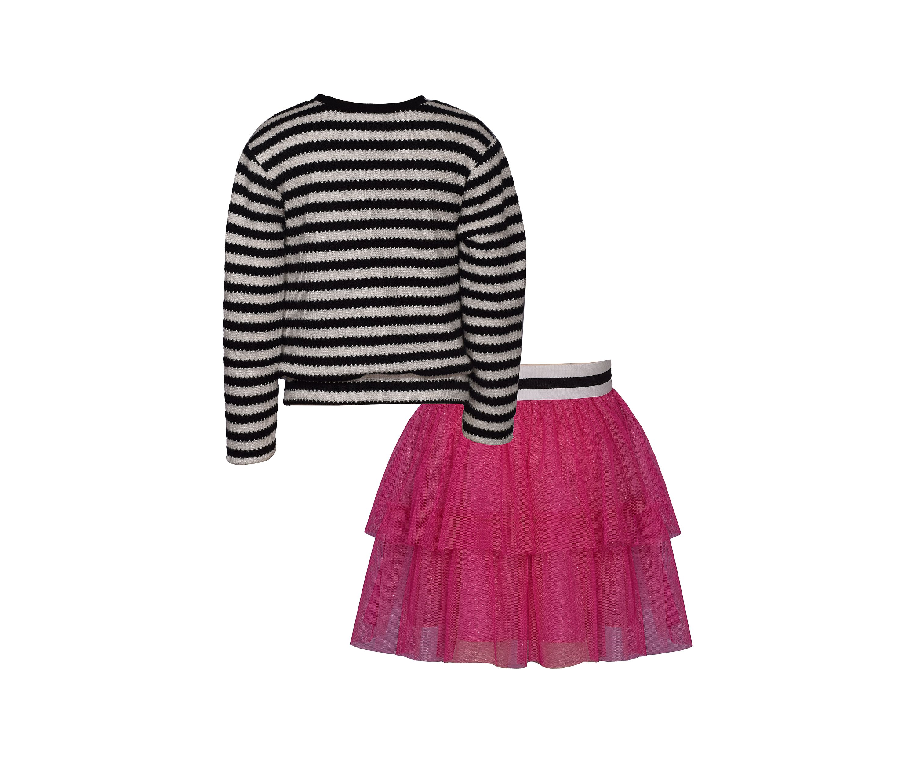 Girls 7-16 Stripe Top and Mesh Skirt Set