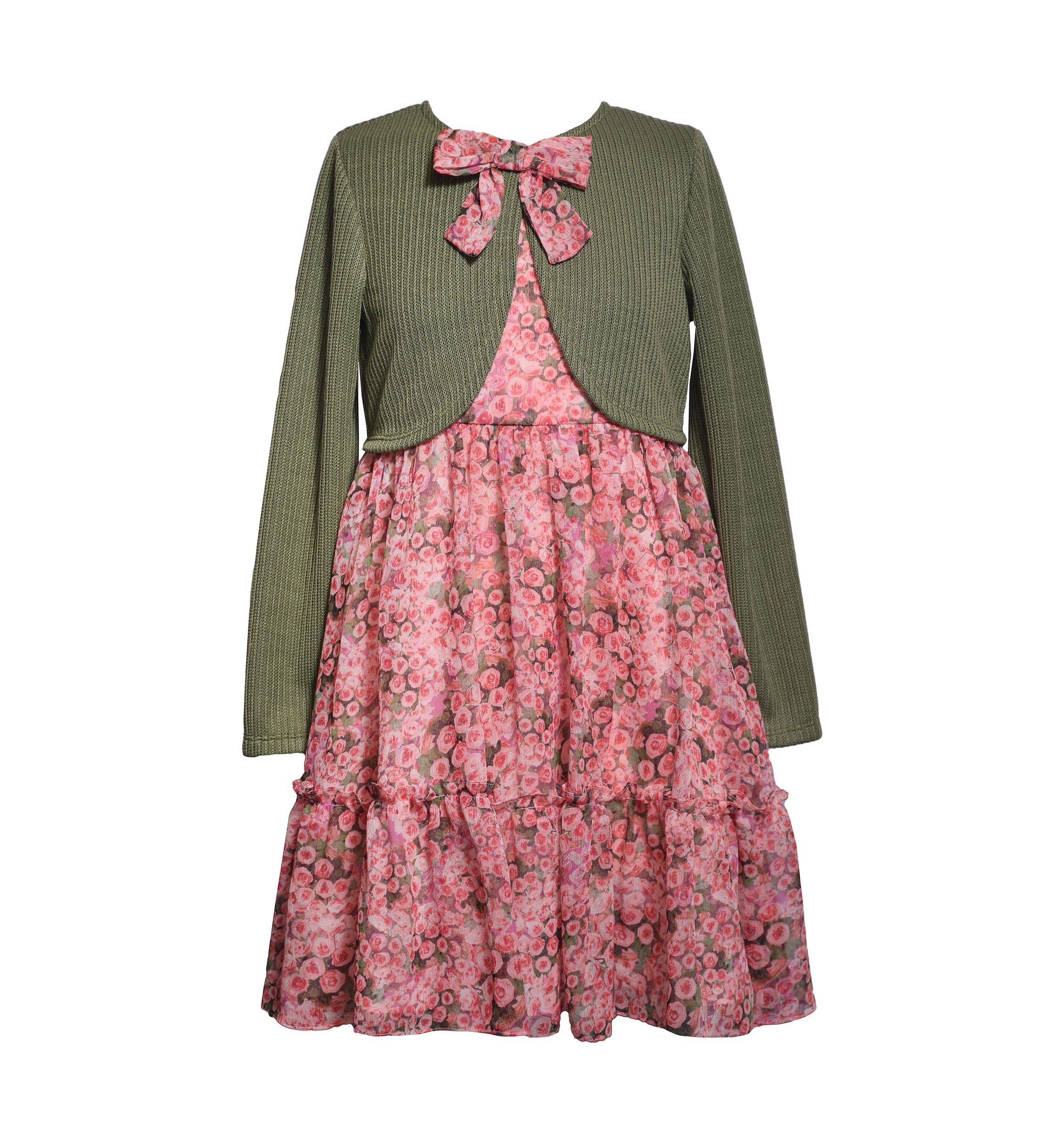 Girls 7-16 Floral Dress and Solid Cardigan Set 