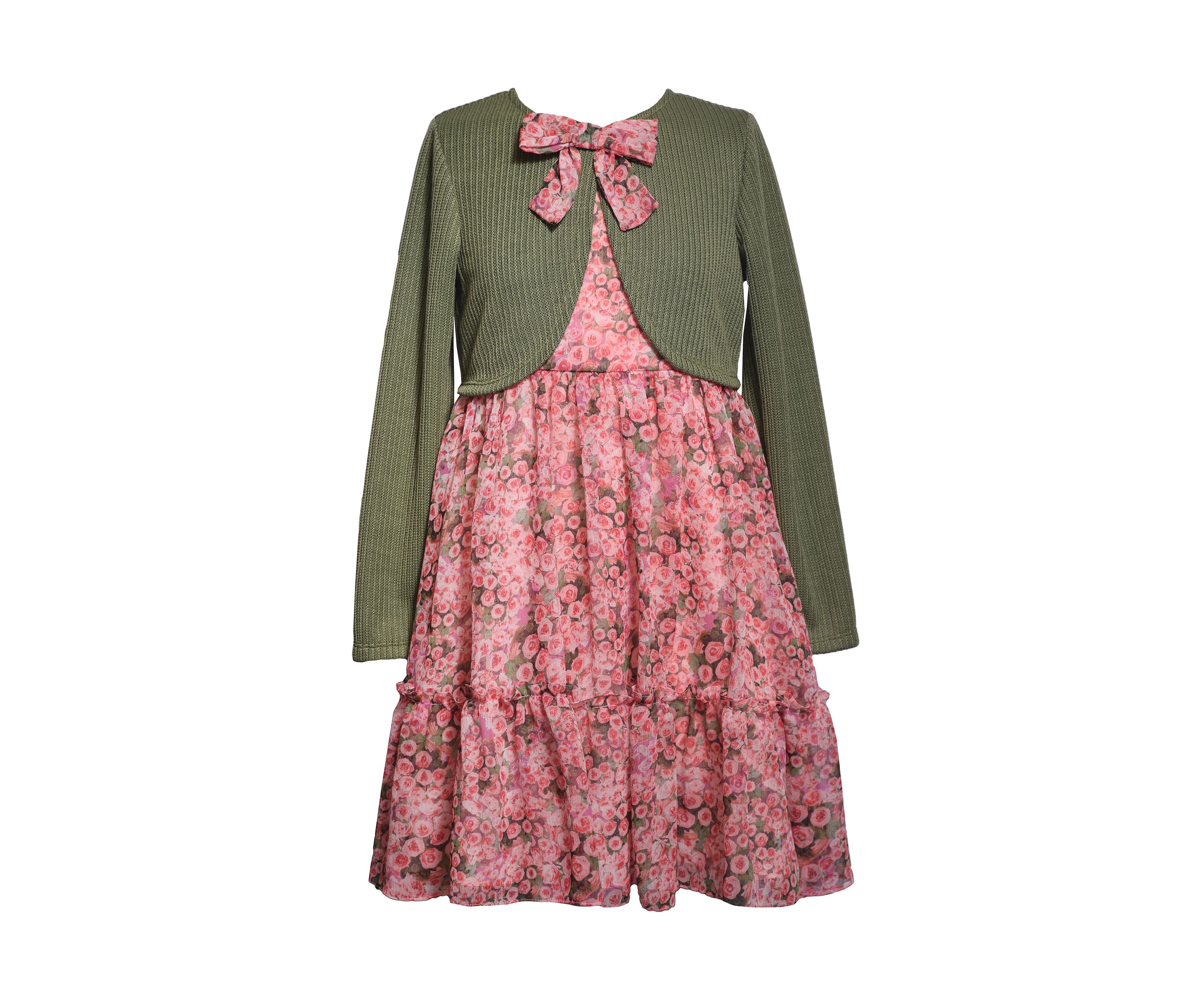 Girls 7-16 Floral Dress and Solid Cardigan Set 