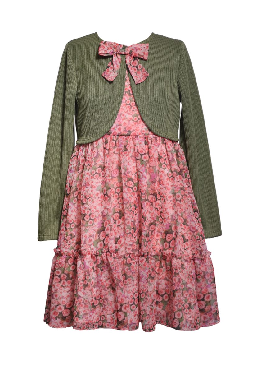 Girls 7-16 Floral Dress and Solid Cardigan Set 