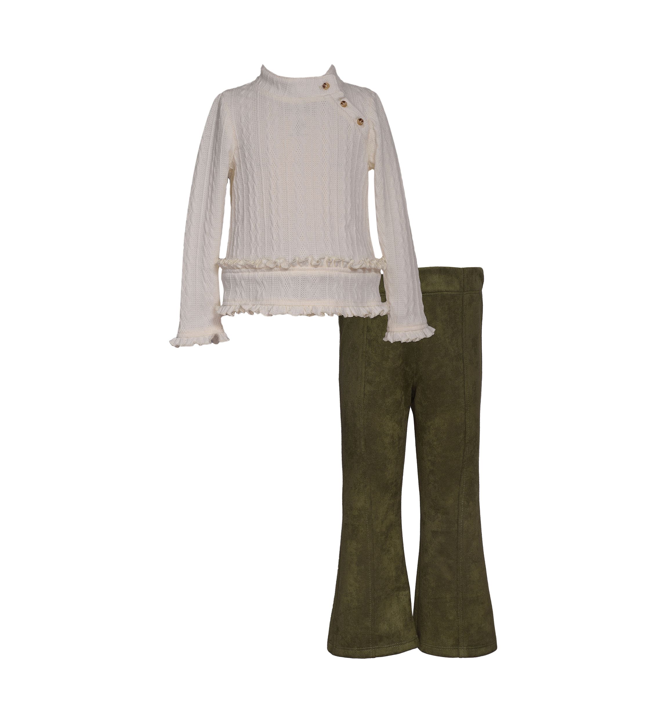 Girls 7-16 Ruffle Knit Top and Faux Suede Pants Set