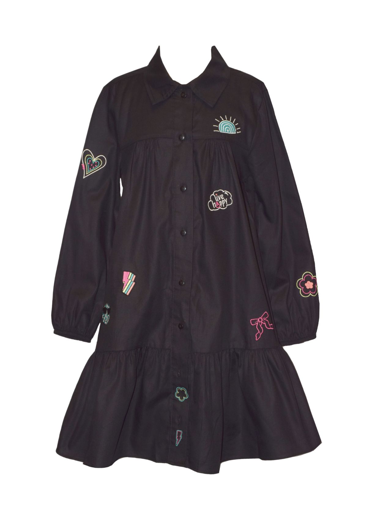 Girls 7-16 Blouson Sleeve Printed Collared Dress