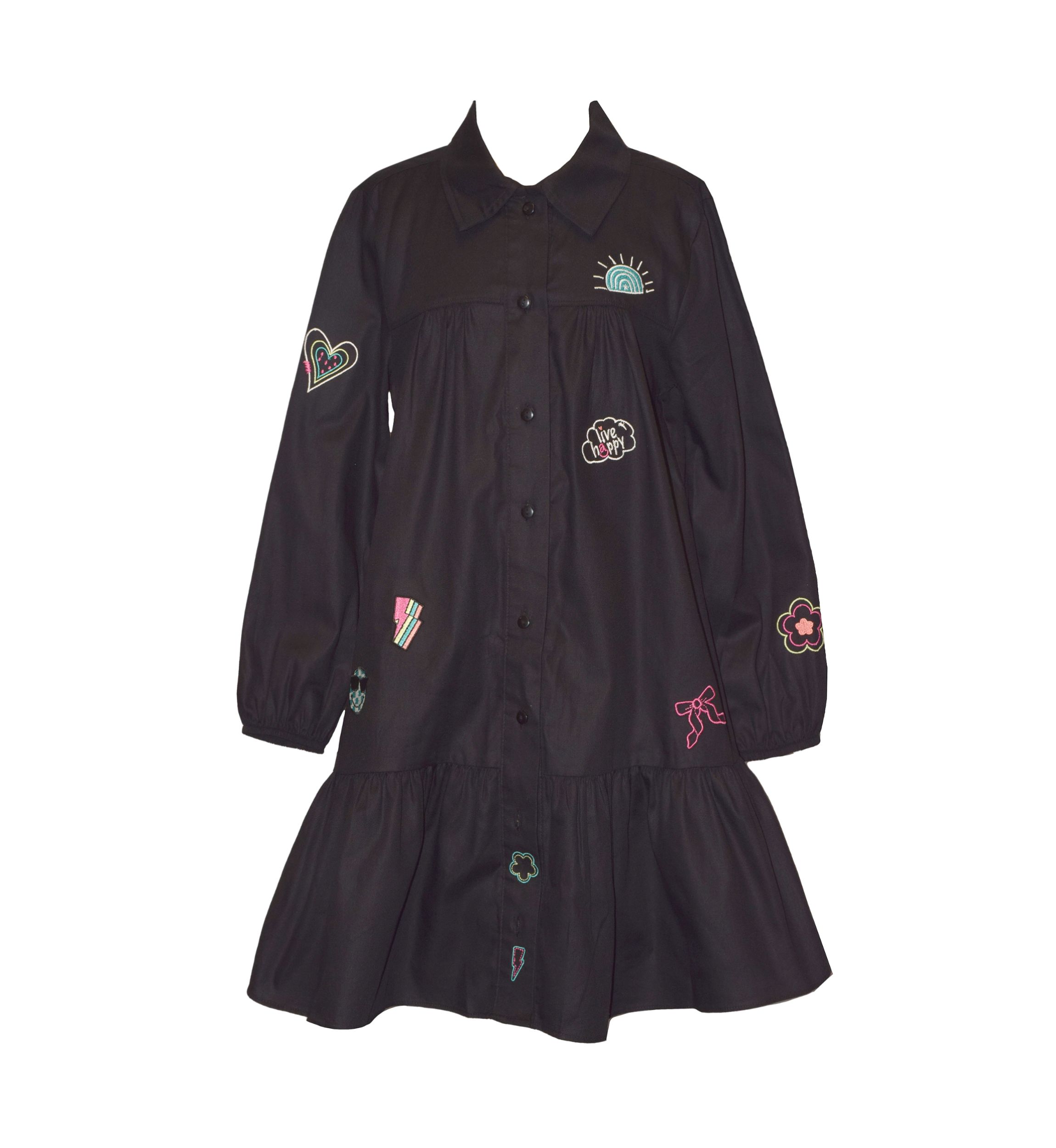 Girls 7-16 Blouson Sleeve Printed Collared Dress