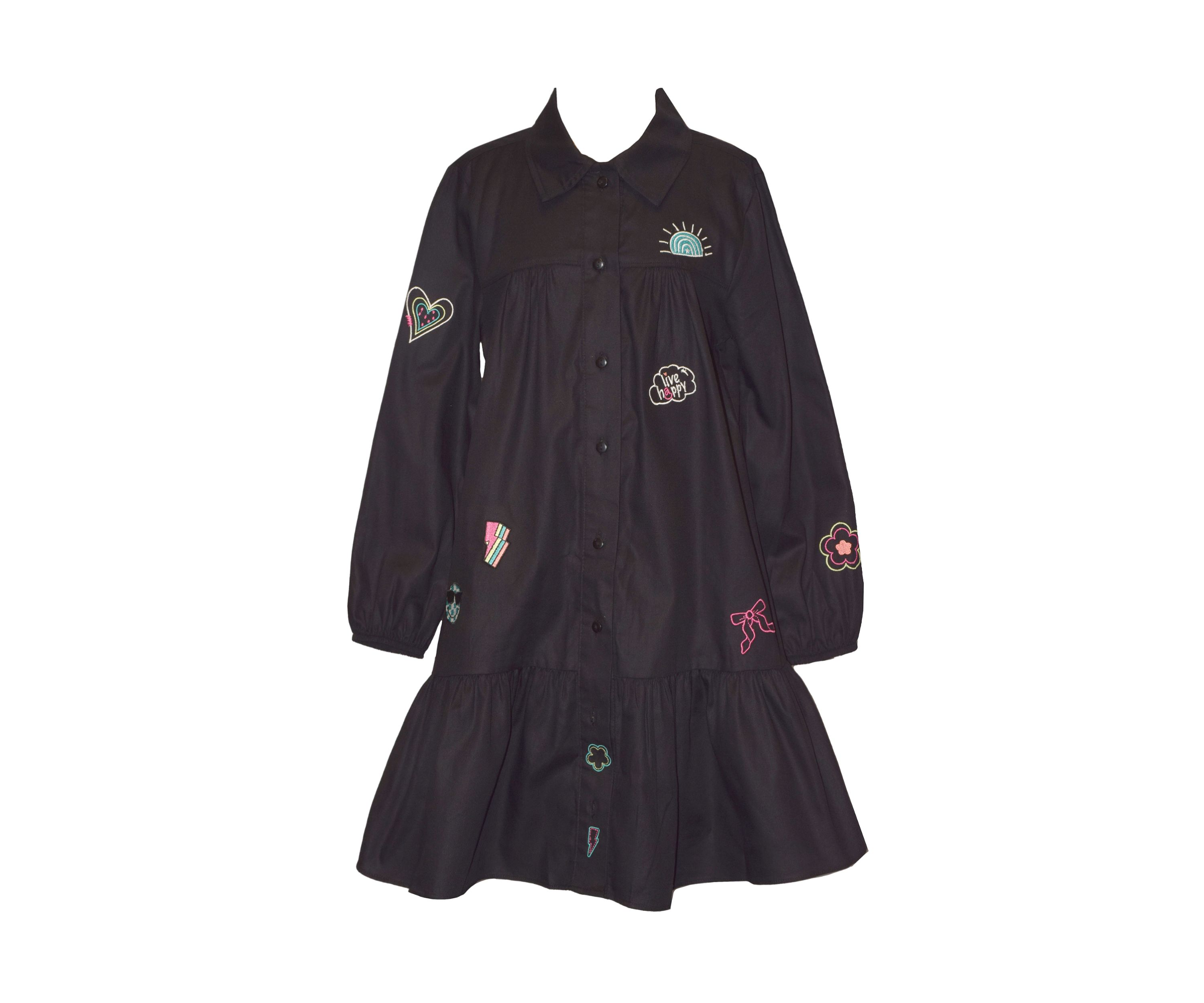 Girls 7-16 Blouson Sleeve Printed Collared Dress