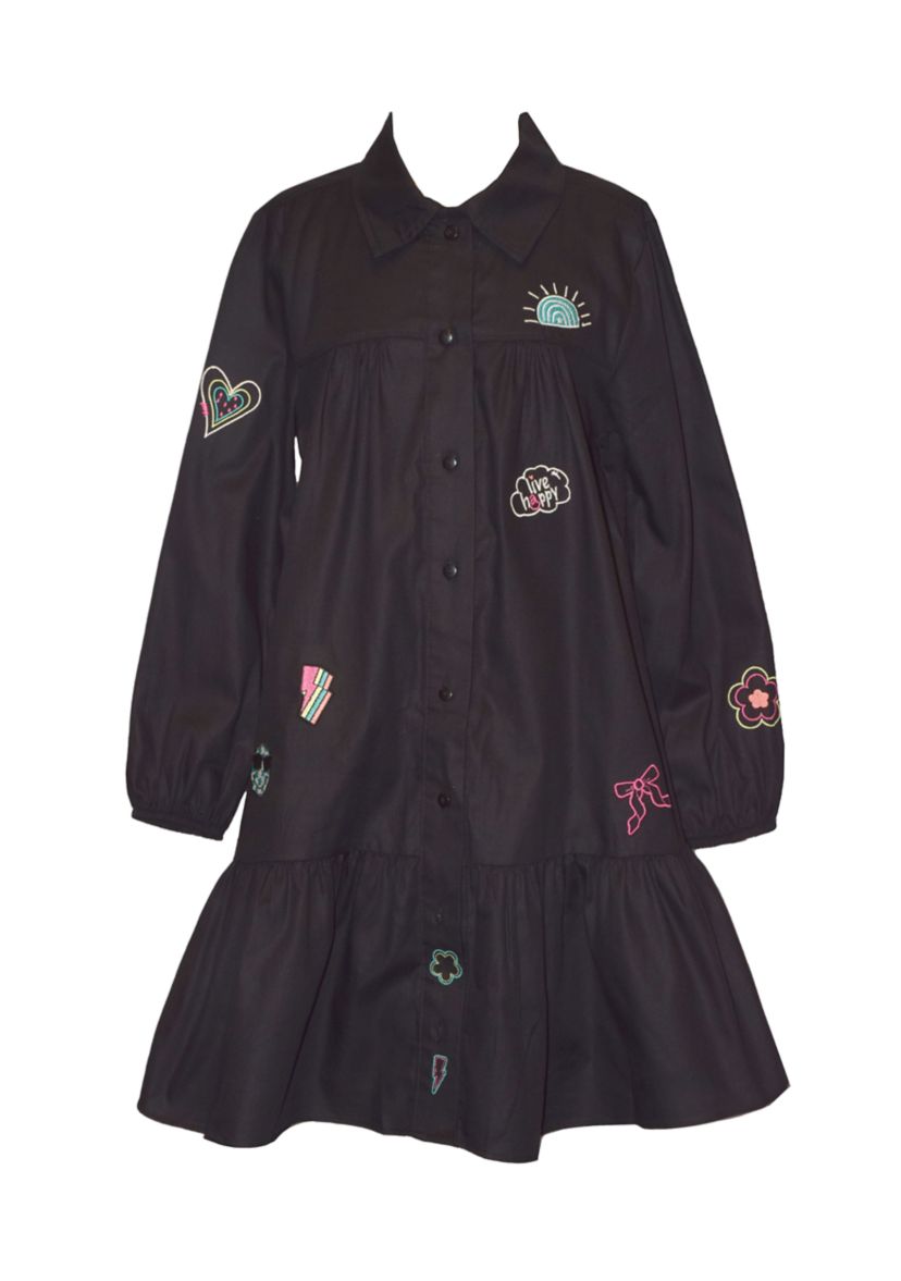 Girls 7-16 Blouson Sleeve Printed Collared Dress
