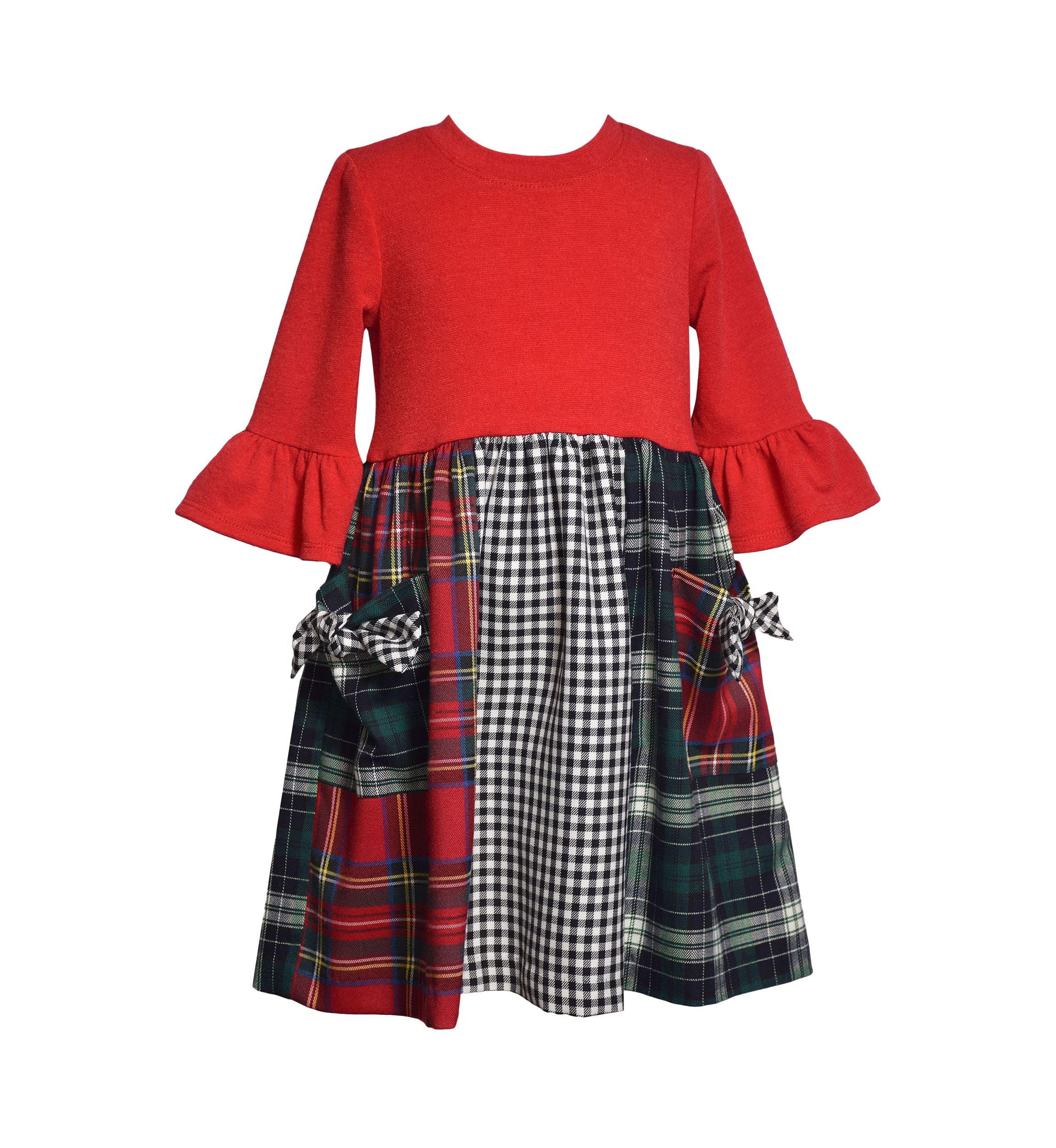Girls 7-16 Holiday Plaid Bell Sleeve Dress
