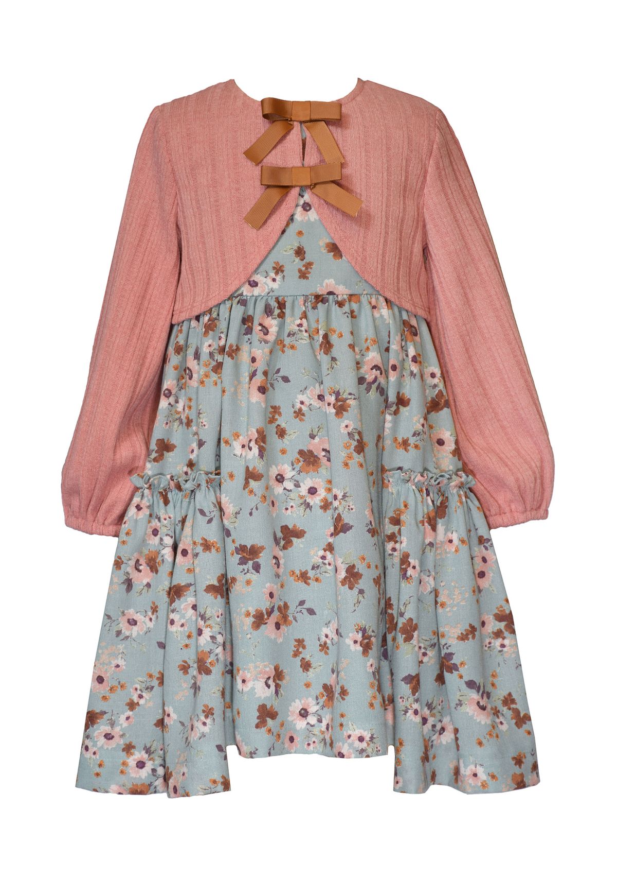 Girls 7-16 Floral Dress and Solid Ribbed Cardigan Set 