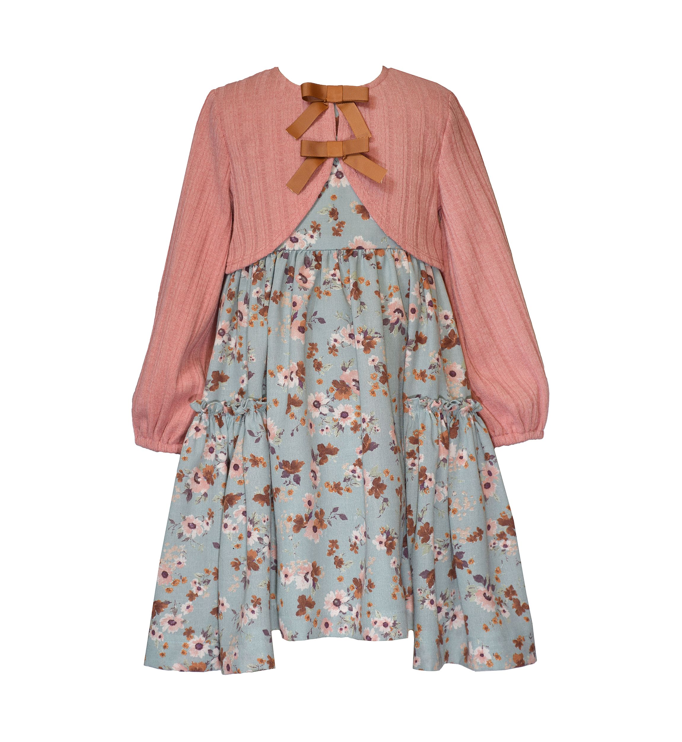 Girls 7-16 Floral Dress and Solid Ribbed Cardigan Set 