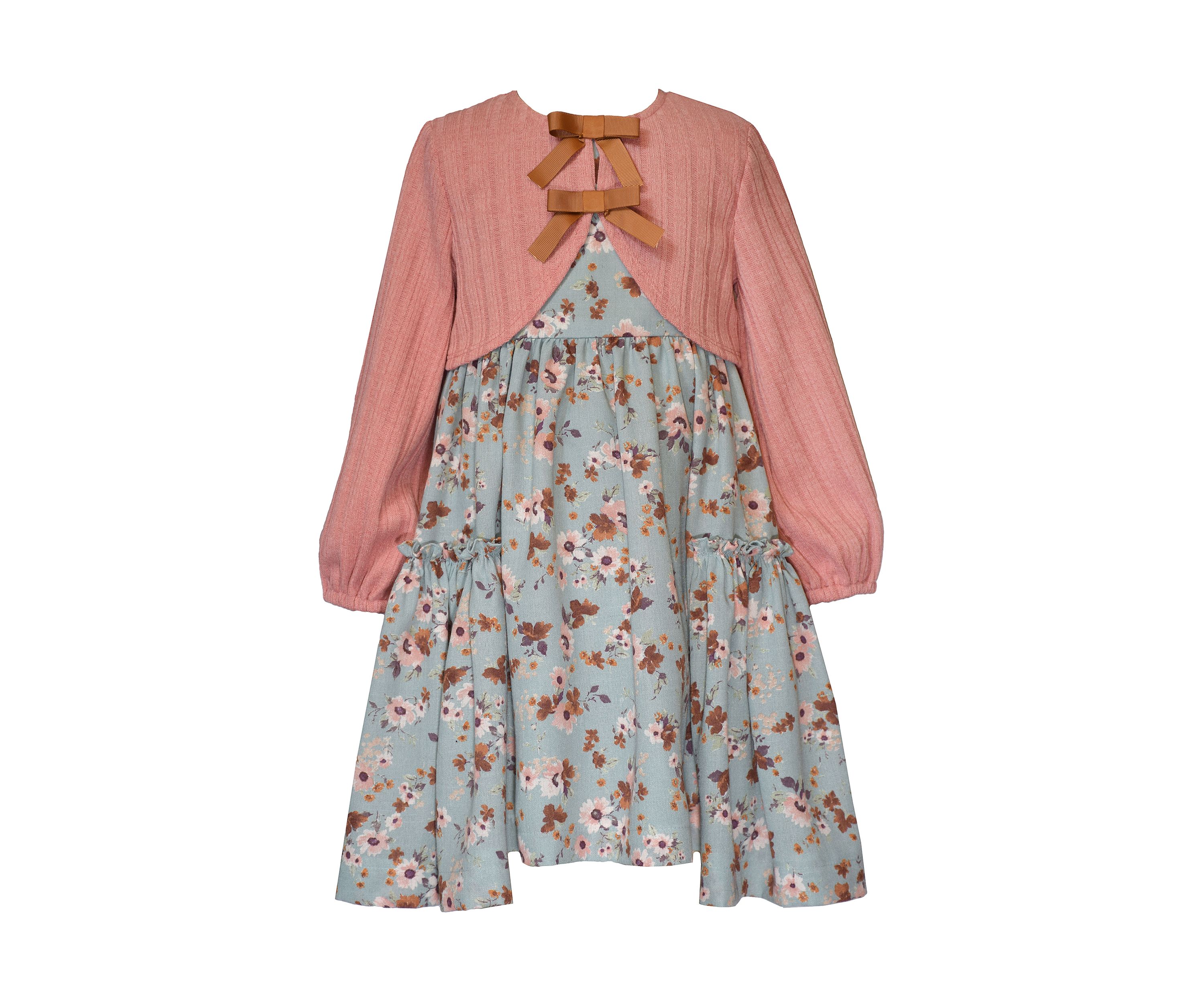 Girls 7-16 Floral Dress and Solid Ribbed Cardigan Set 
