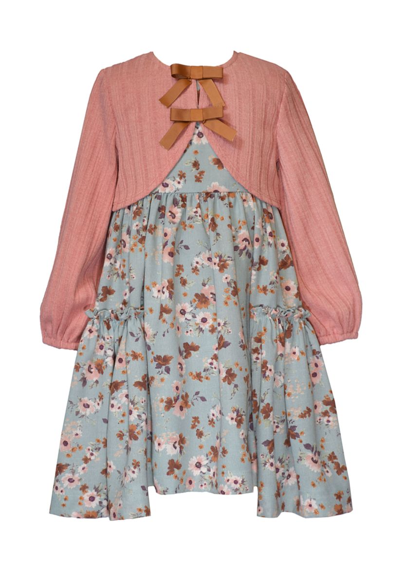Girls 7-16 Floral Dress and Solid Ribbed Cardigan Set 