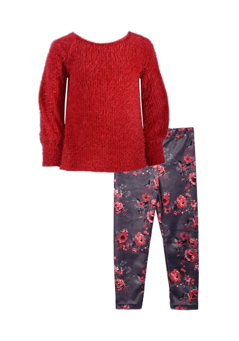 Girls 7-16 Red Floral Leggings Set