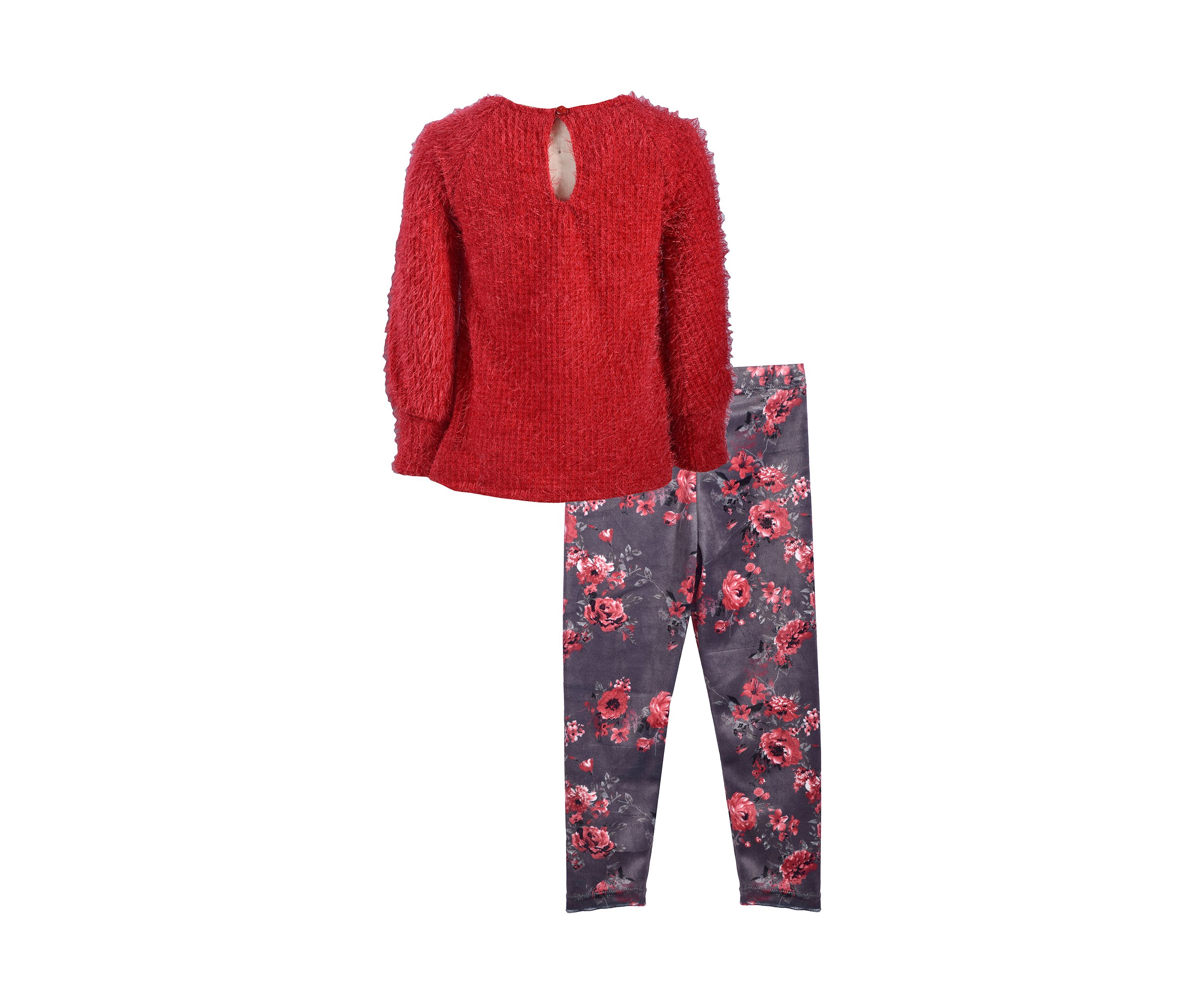 Girls 7-16 Red Floral Leggings Set