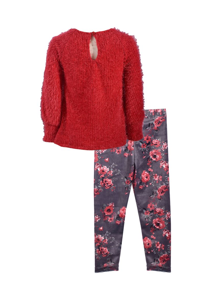 Girls 7-16 Red Floral Leggings Set