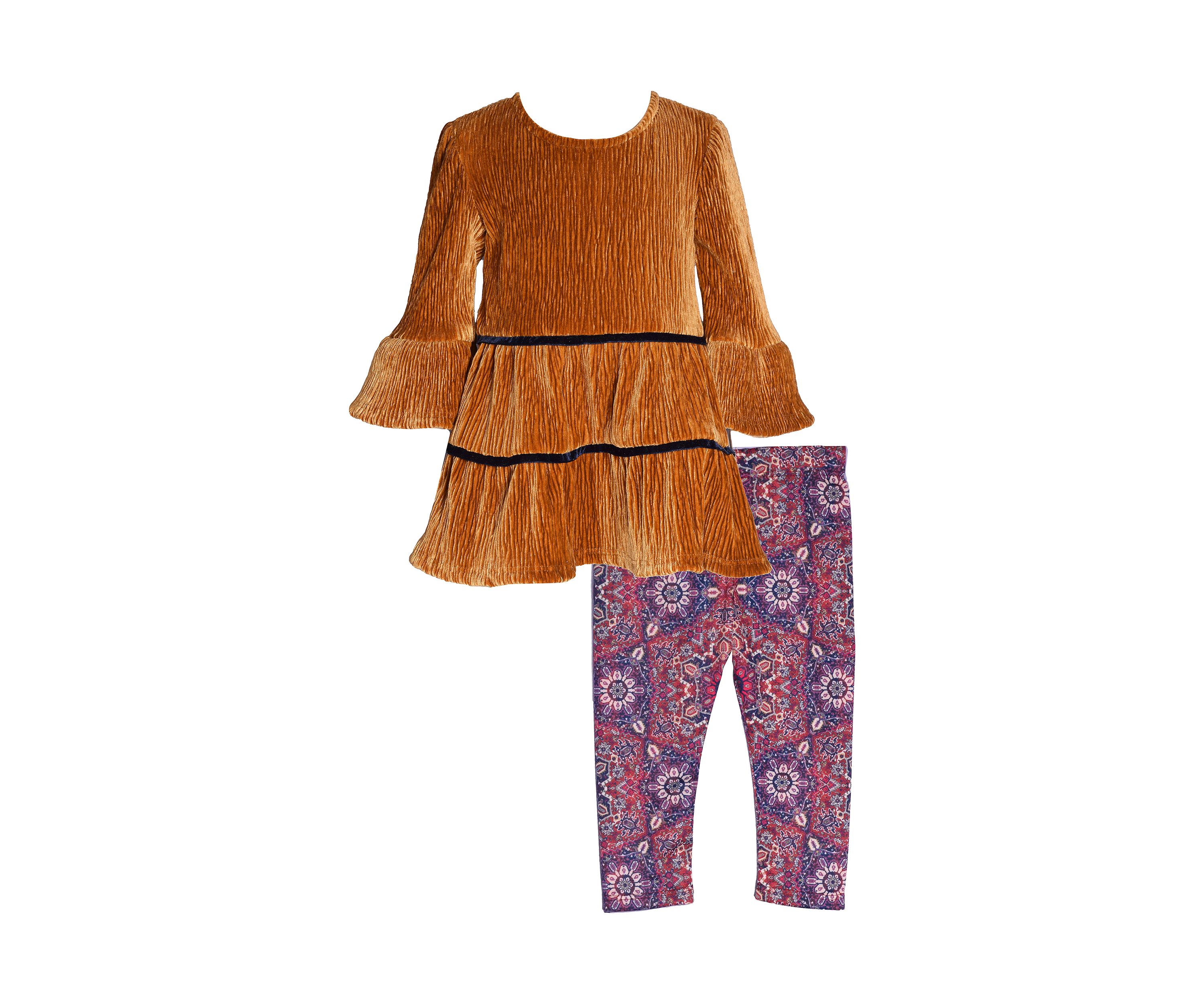 Girls 4-6x Tiered Velvet Top and Printed Leggings Set
