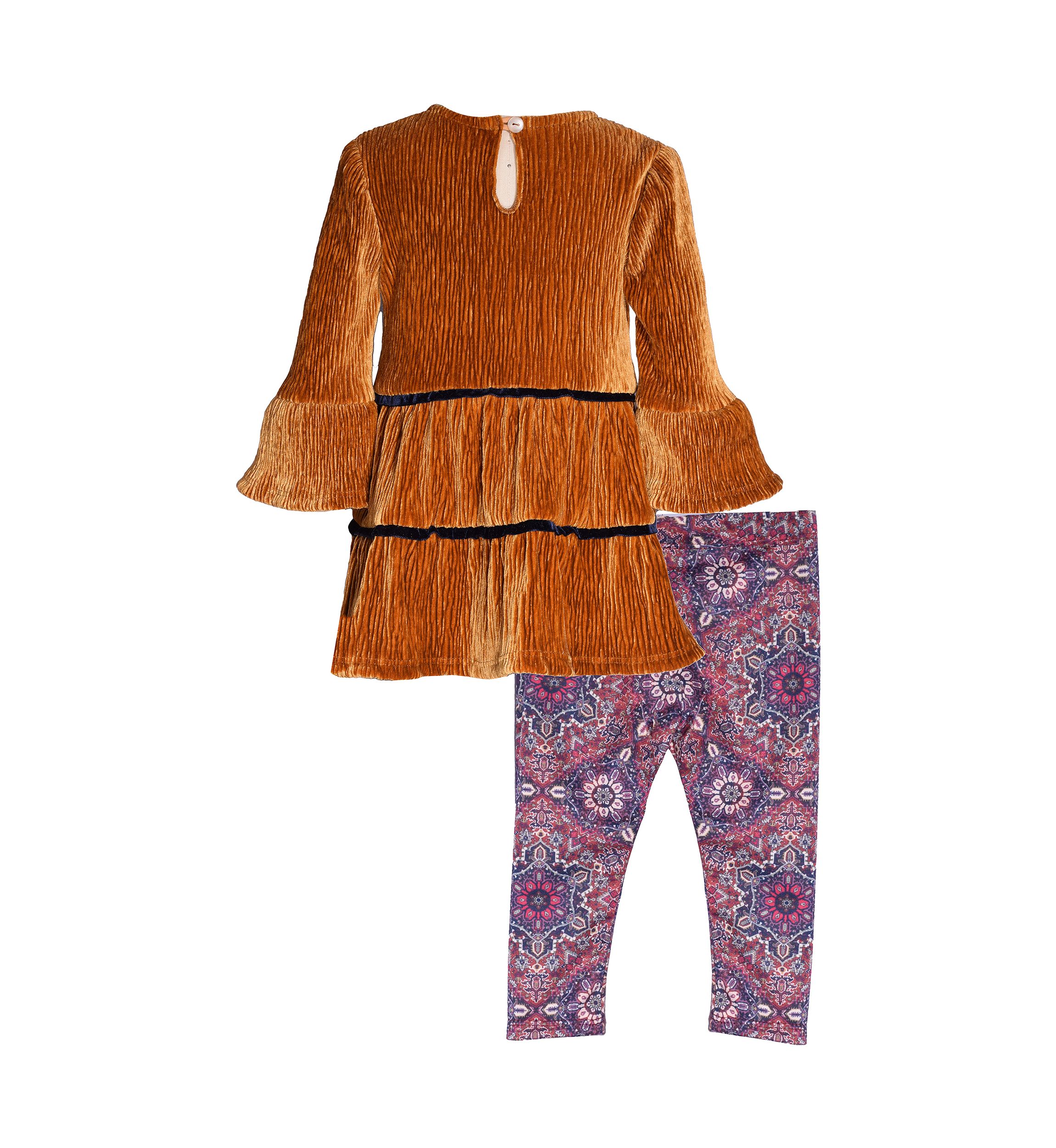 Girls 4-6x Tiered Velvet Top and Printed Leggings Set