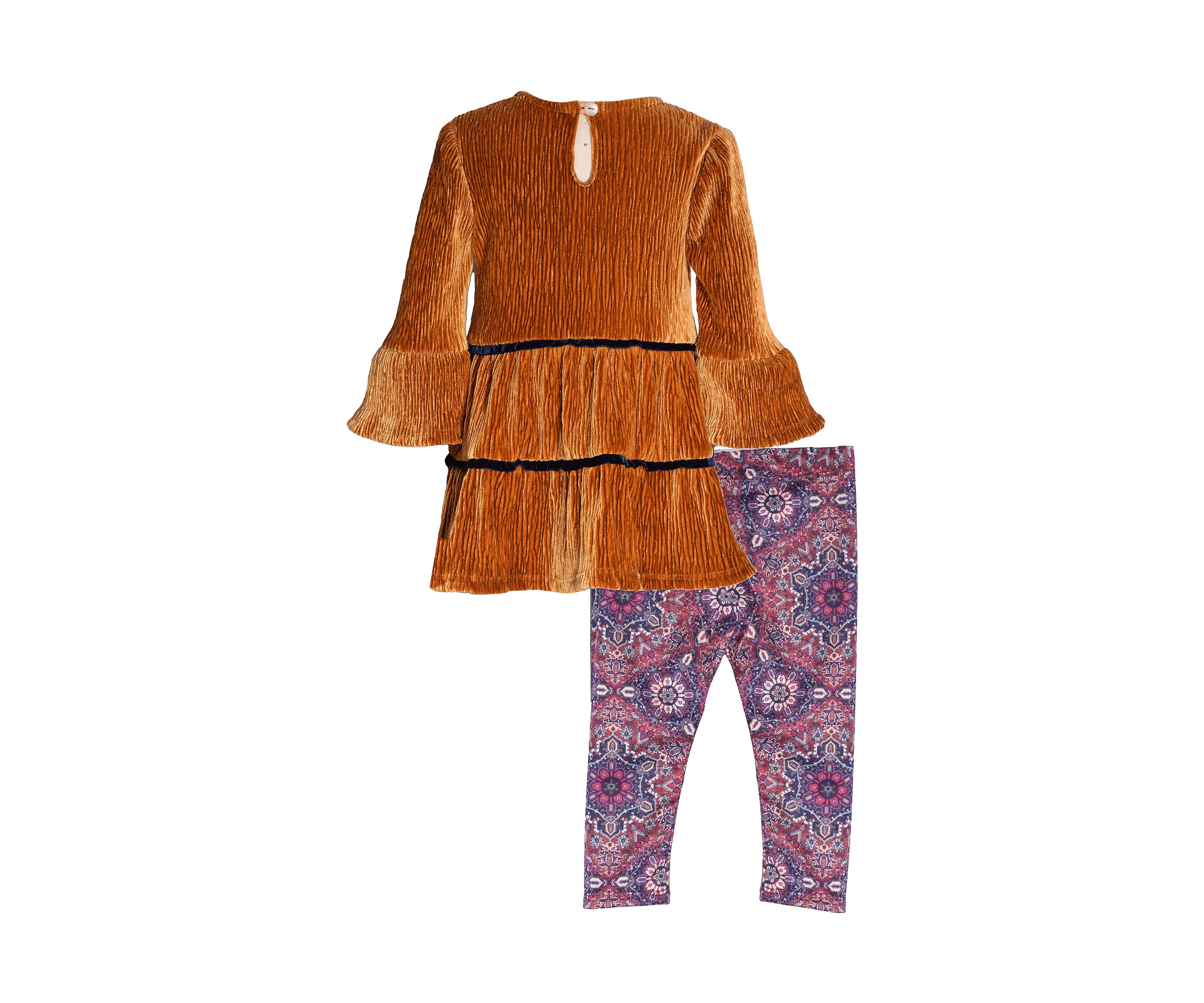 Girls 4-6x Tiered Velvet Top and Printed Leggings Set
