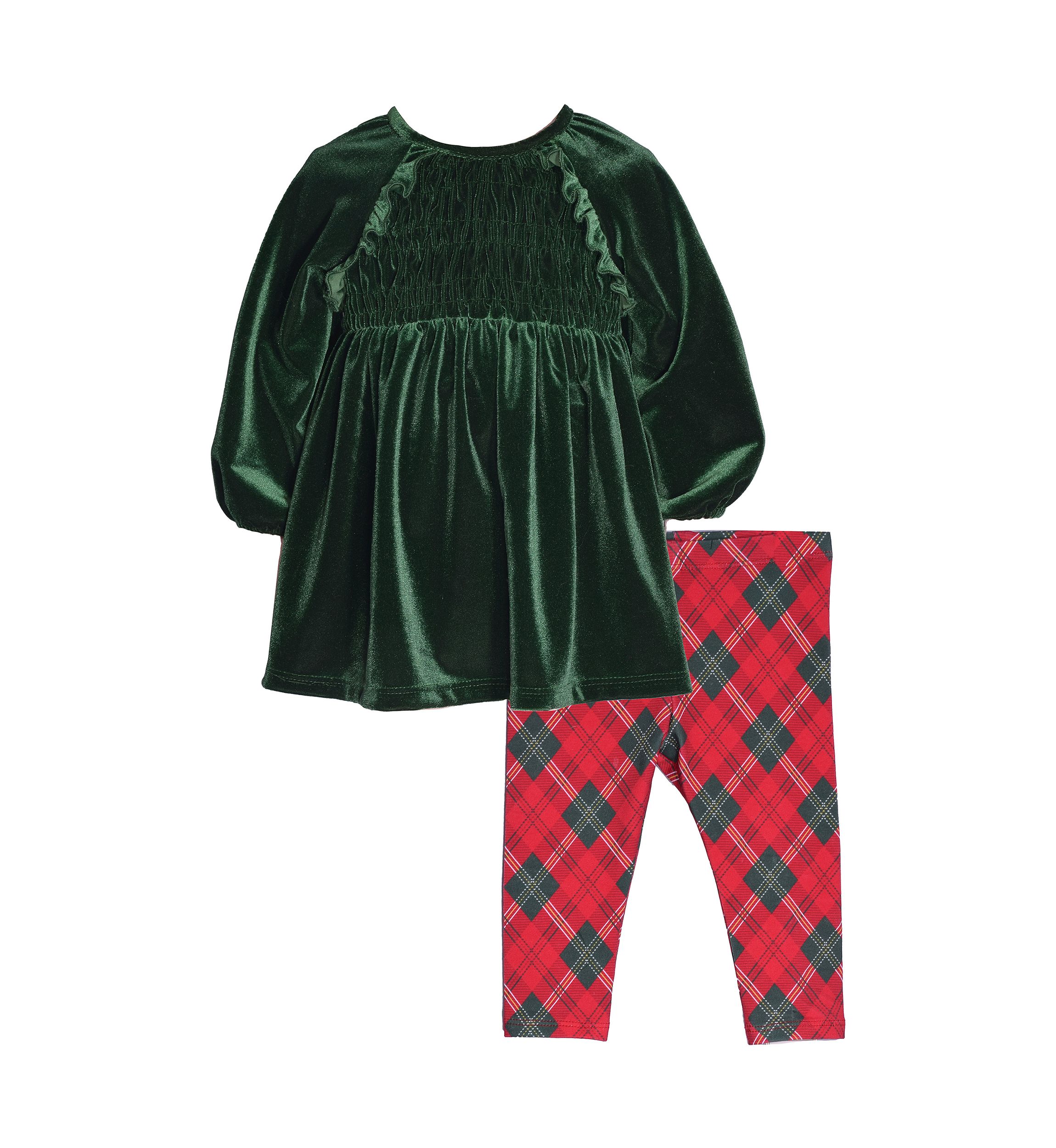 Girls 4-6x Velvet Top and Plaid Leggings Set