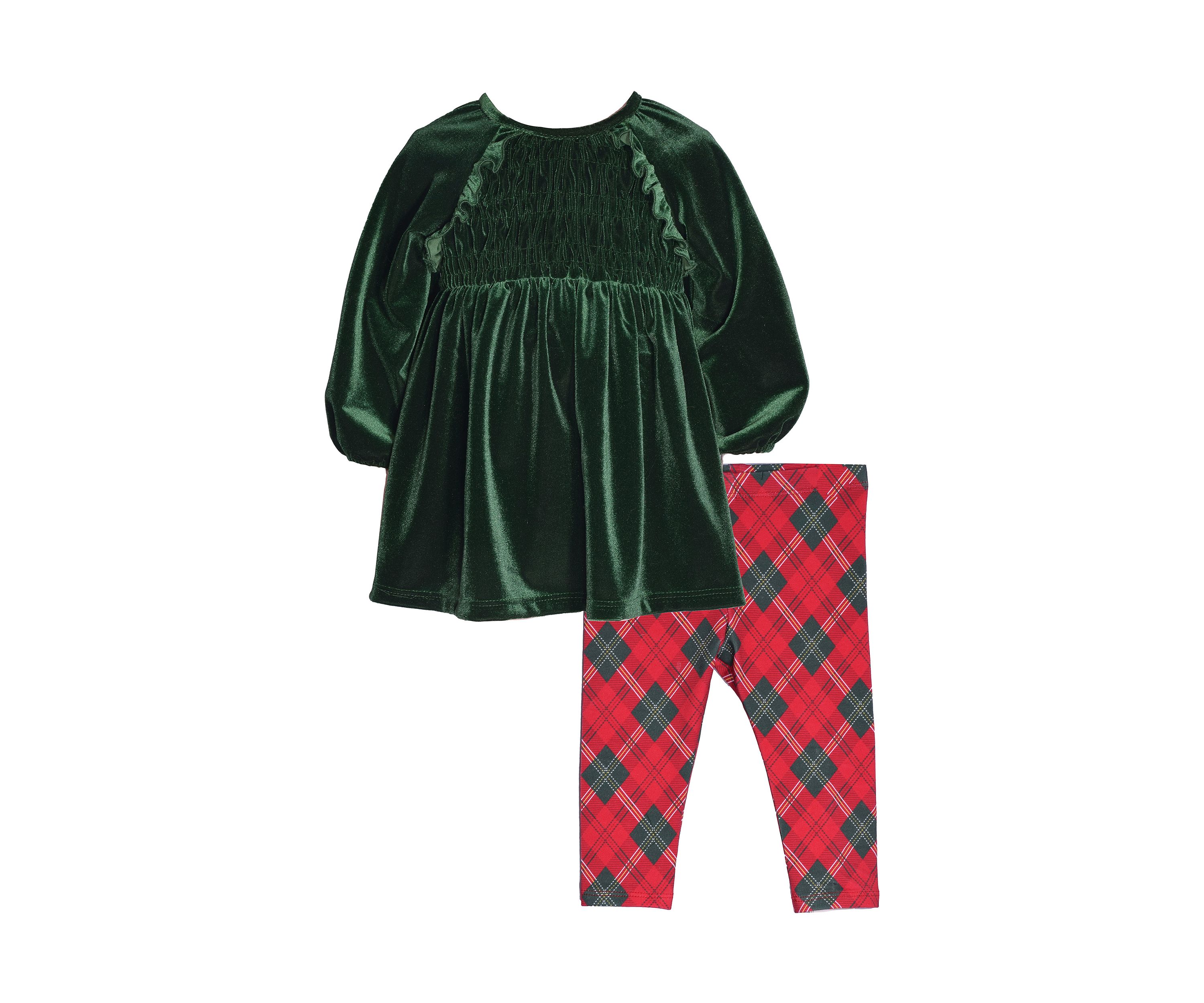 Girls 4-6x Velvet Top and Plaid Leggings Set
