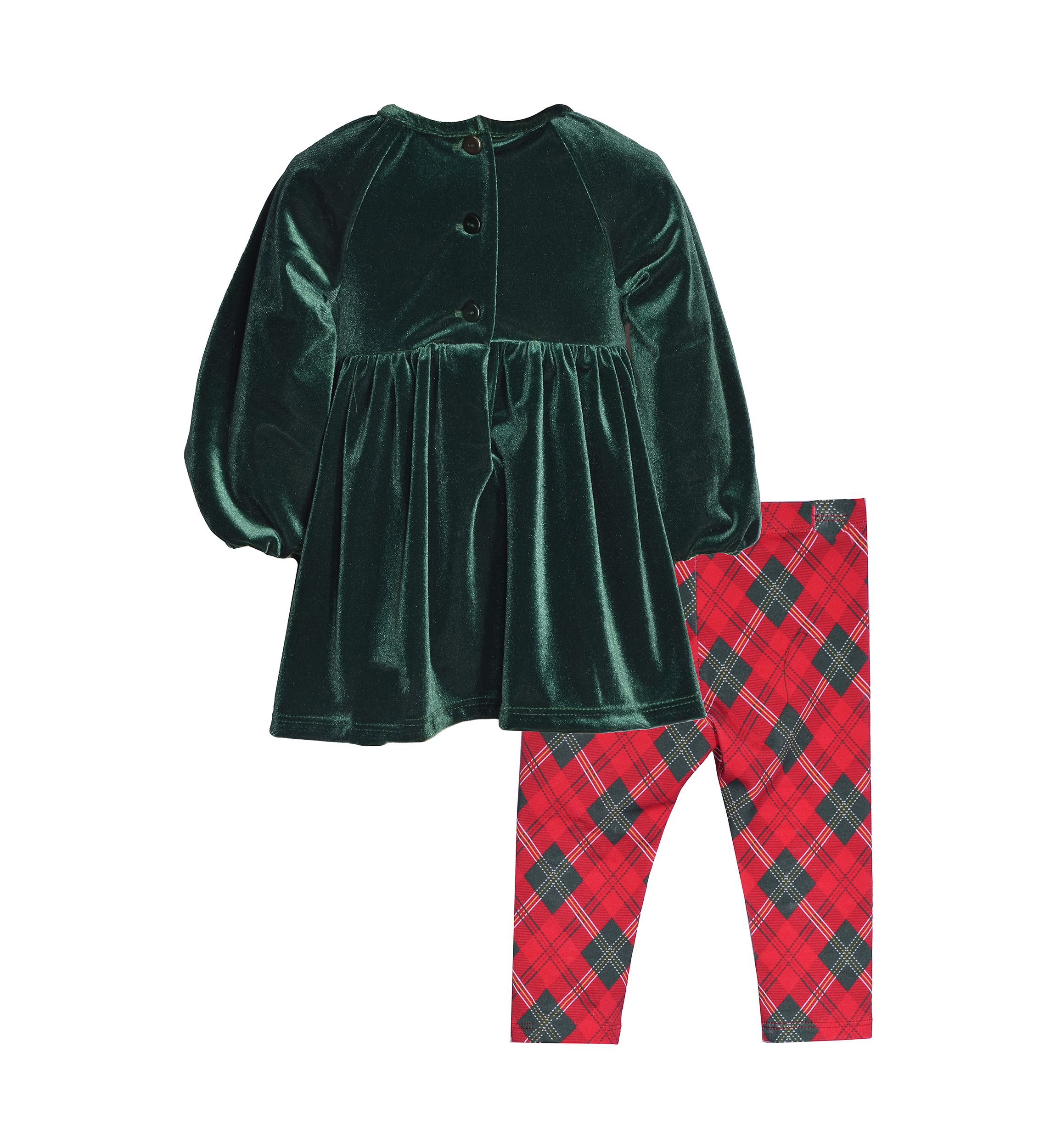 Girls 4-6x Velvet Top and Plaid Leggings Set