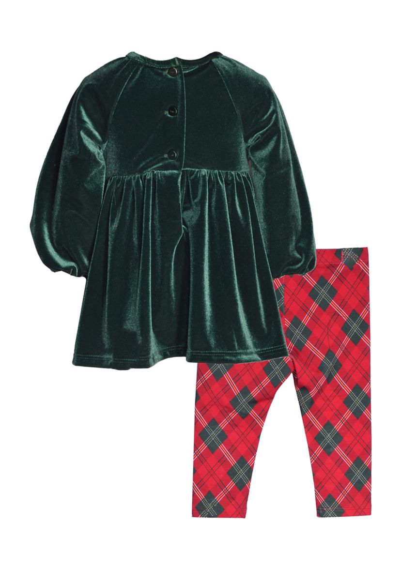 Girls 4-6x Velvet Top and Plaid Leggings Set