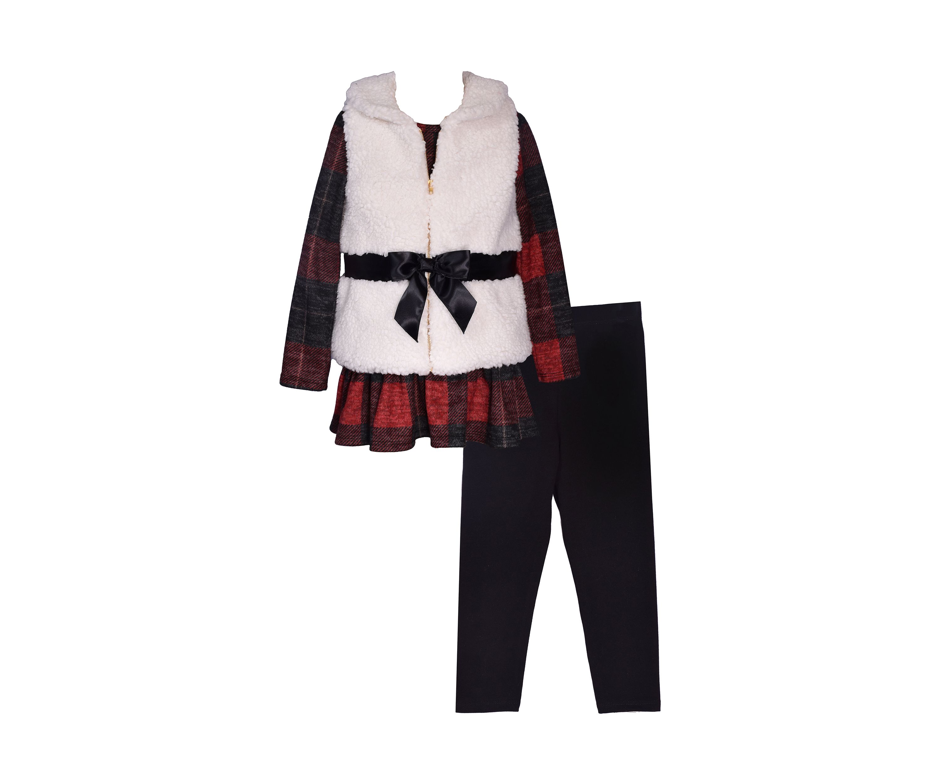 Girls 4-6x Check Knit Top and Faux Fur Vest Set