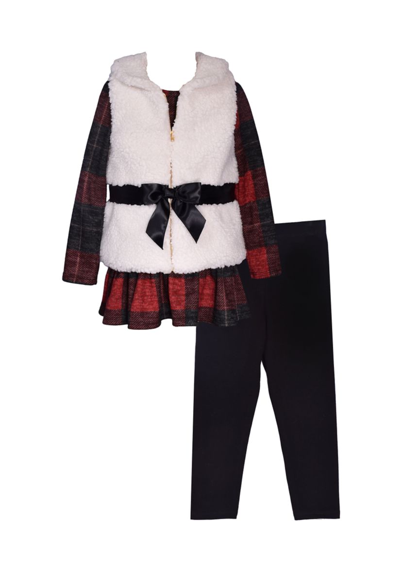 Girls 4-6x Check Knit Top and Faux Fur Vest Set