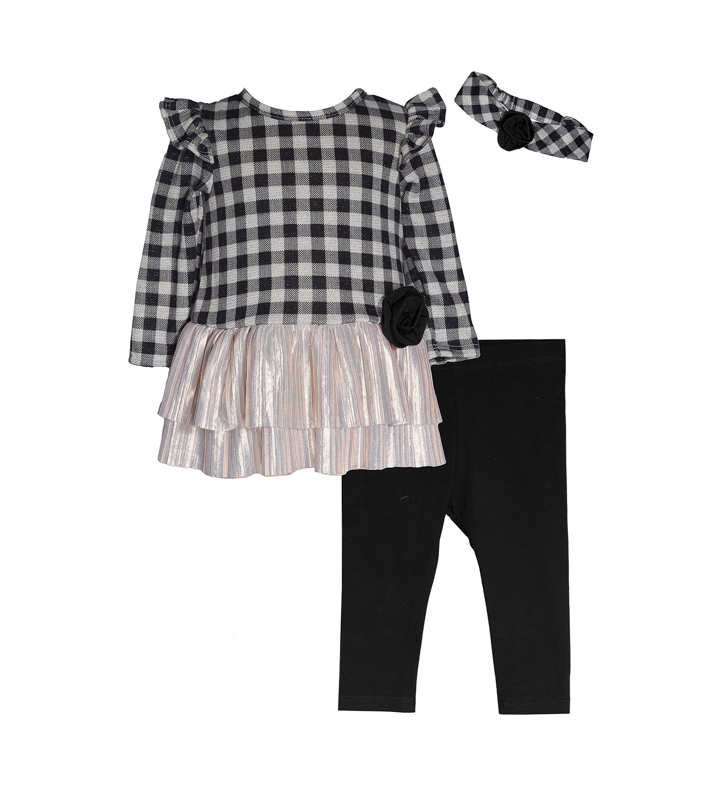 Girls 4-6x Check Knit Top and Leggings Set with Headwrap