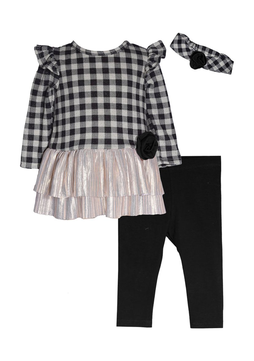 Girls 4-6x Check Knit Top and Leggings Set with Headwrap