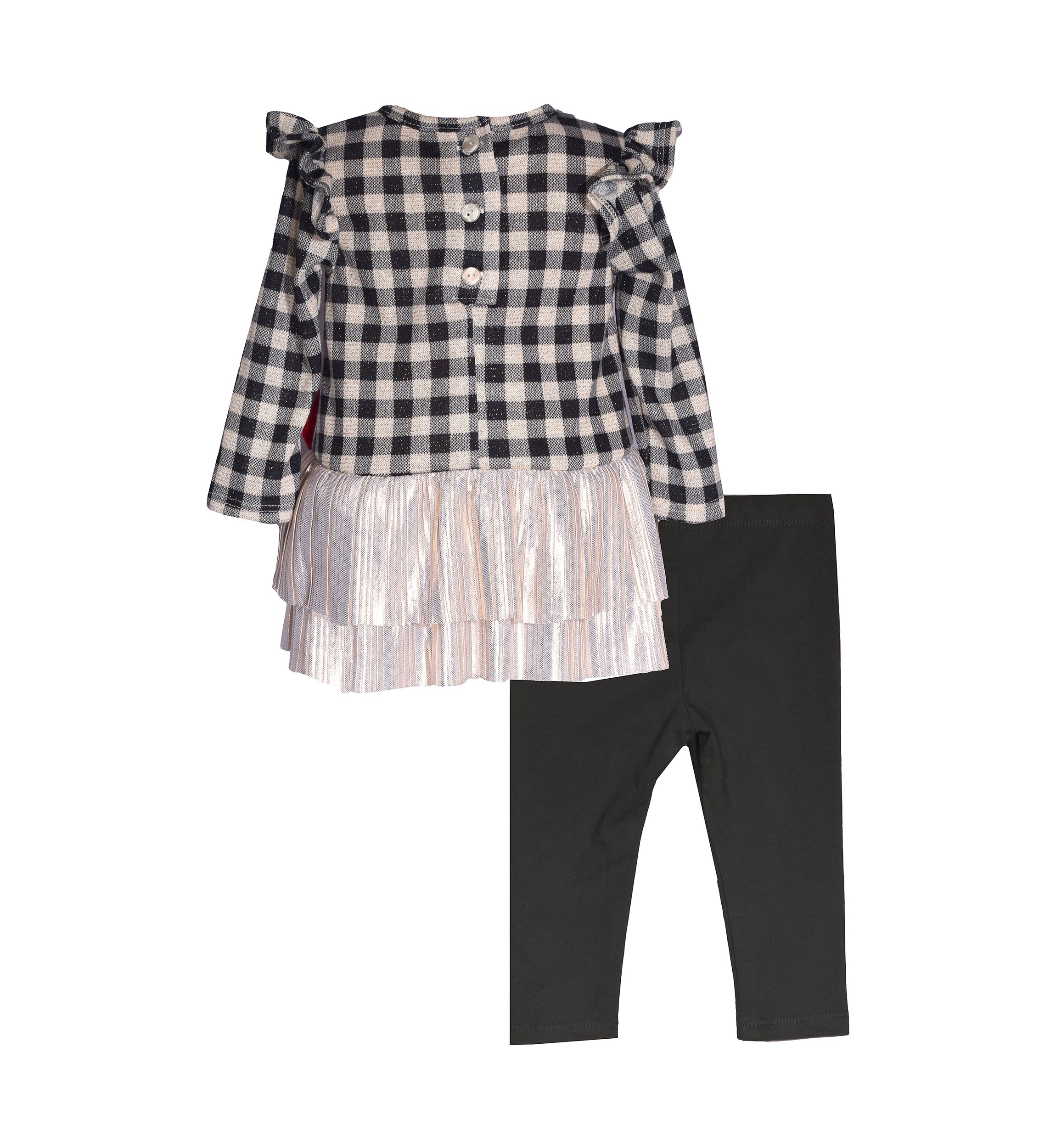 Girls 4-6x Check Knit Top and Leggings Set with Headwrap