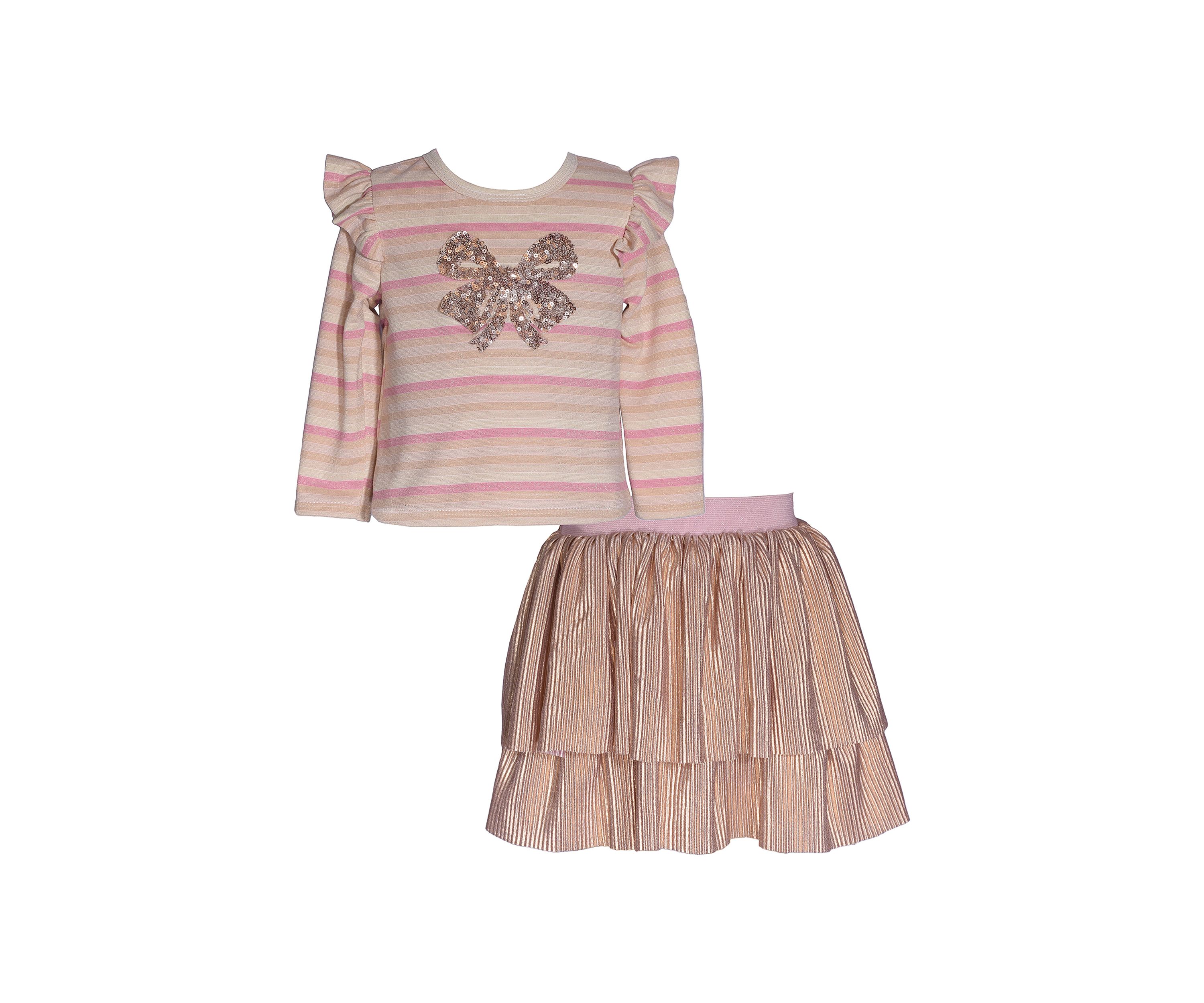 Girls 4-6x Top with Sequin Bow Appliqué and Tiered Skirt