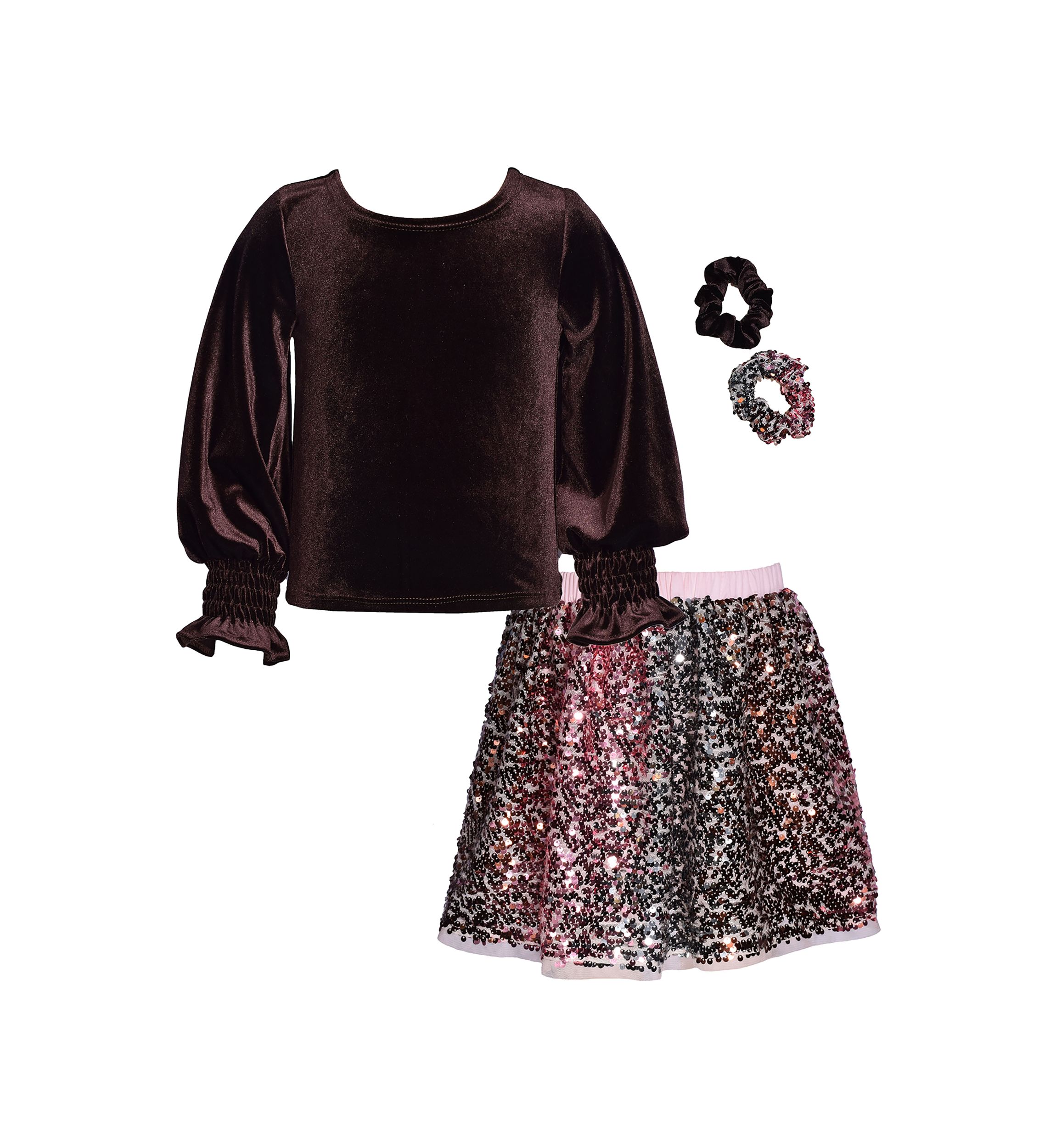 Girls 4-6x Velvet Top with Ombré Sequin Skirt