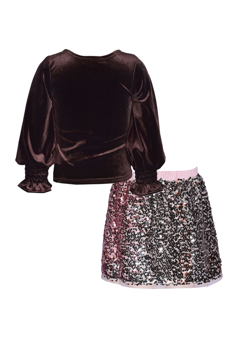 Girls 4-6x Velvet Top with Ombré Sequin Skirt
