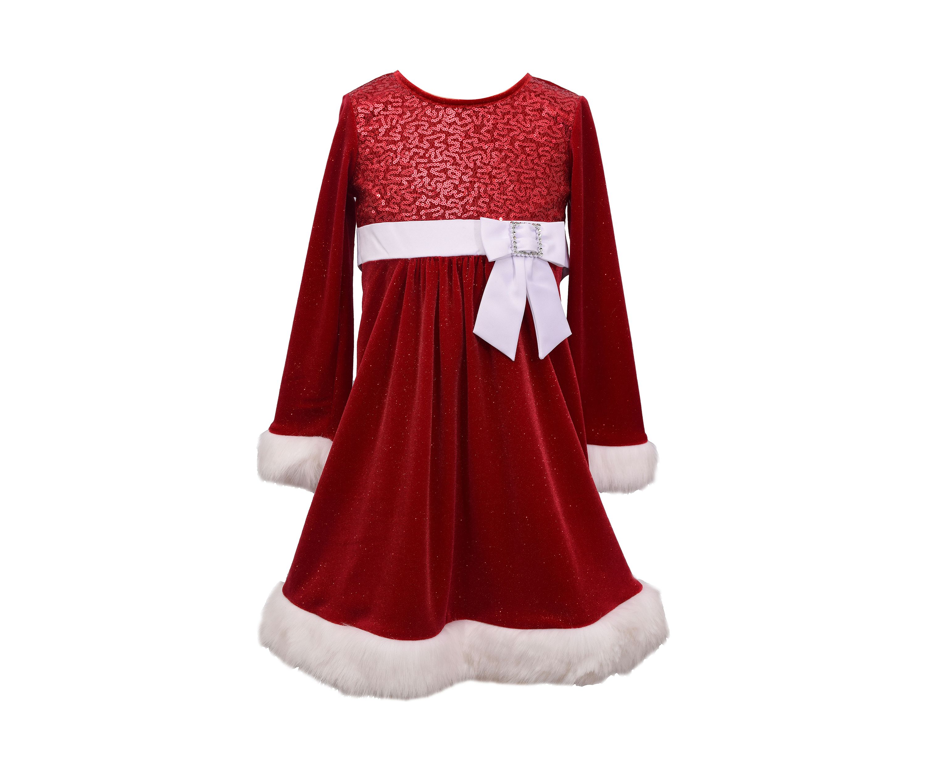 Girls 4-6x Long Sleeve Sequin Bodice Santa Dress 