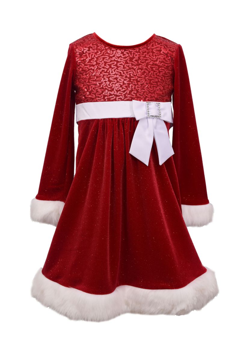 Girls 4-6x Long Sleeve Sequin Bodice Santa Dress 