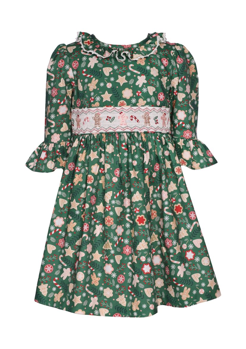 Girls 4-6x Gingerbread Smocked Dress 