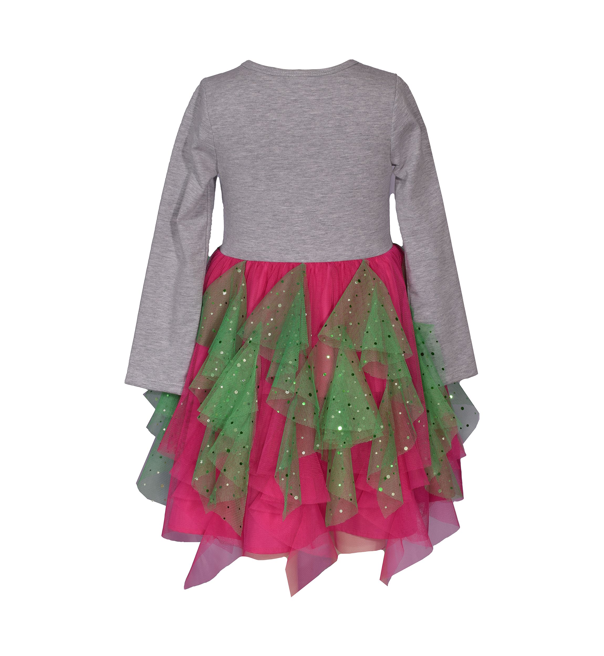 Girls 4-6x Long Sleeve Sequin Tree Handkerchief Hem Dress 