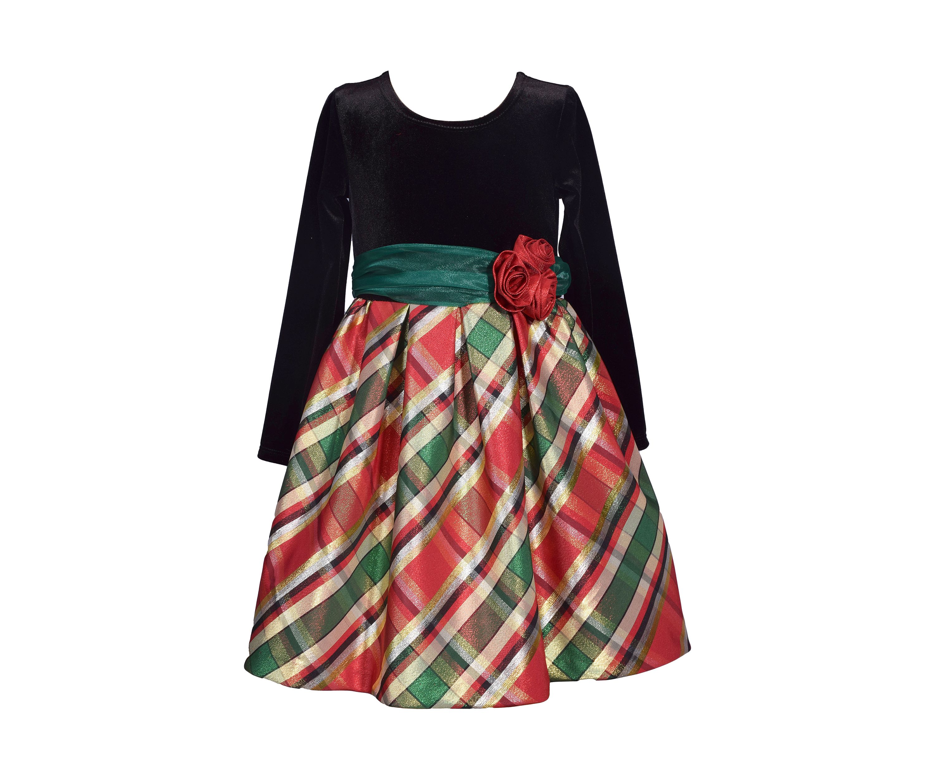 Girls 4-6x Stretch Taffeta Long Sleeve Dress  