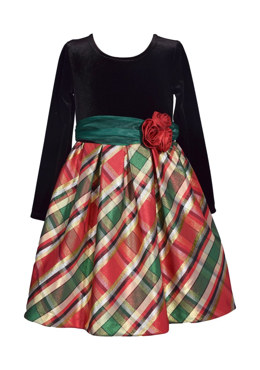 Girls 4-6x Stretch Taffeta Long Sleeve Dress  
