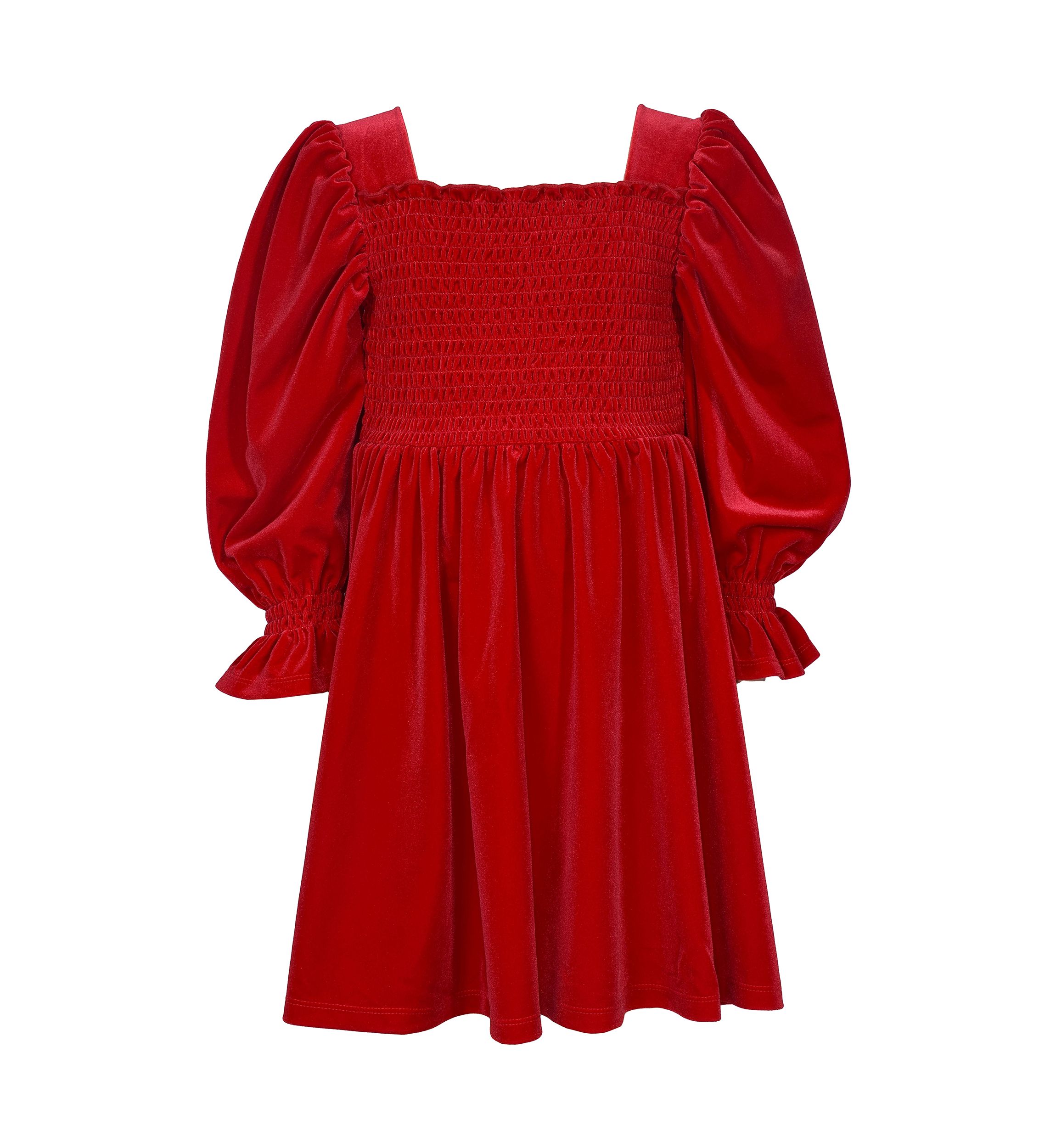Girls 7-16 Long Sleeve Smocked Velvet Dress